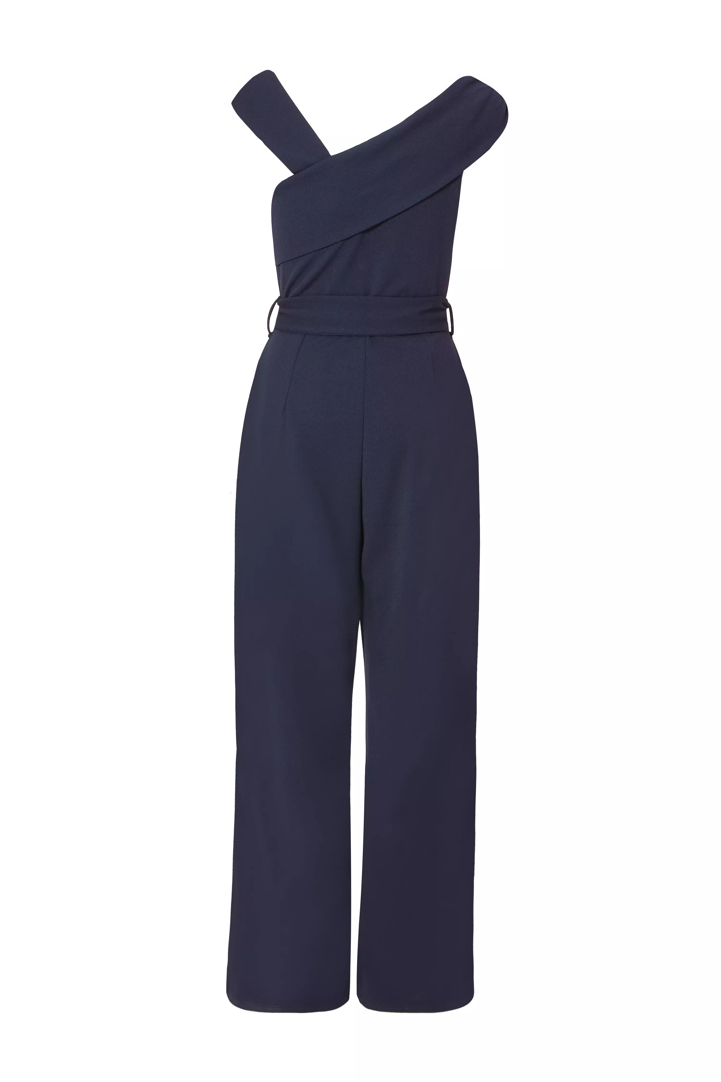 Navy Asymmetric Wide Leg Jumpsuit