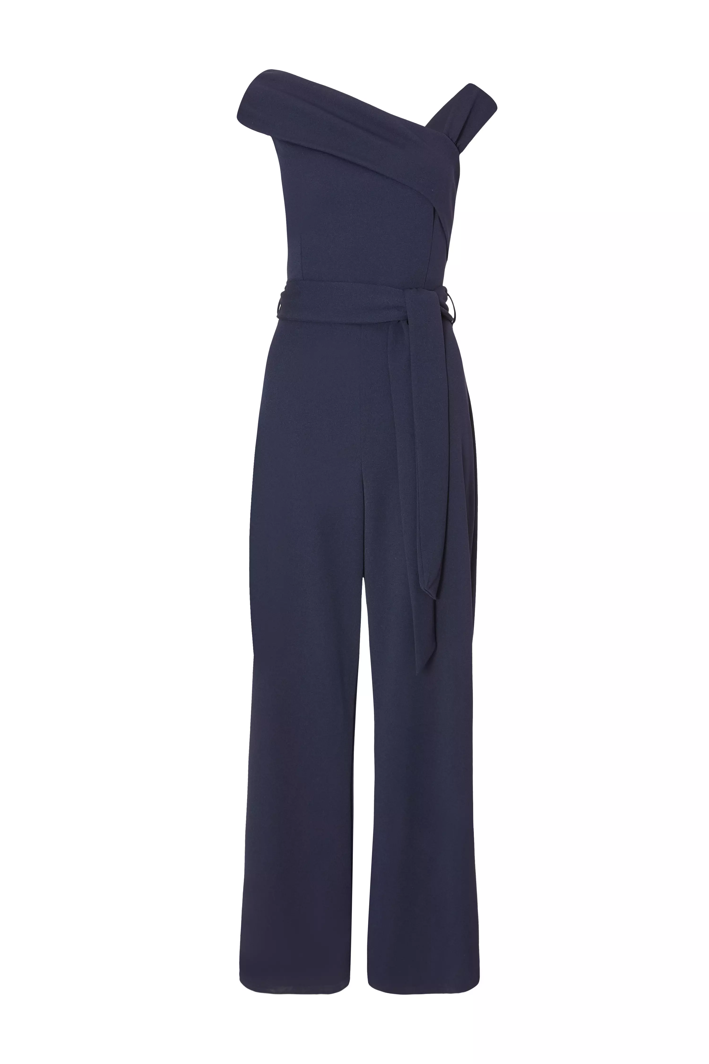 Navy Asymmetric Wide Leg Jumpsuit