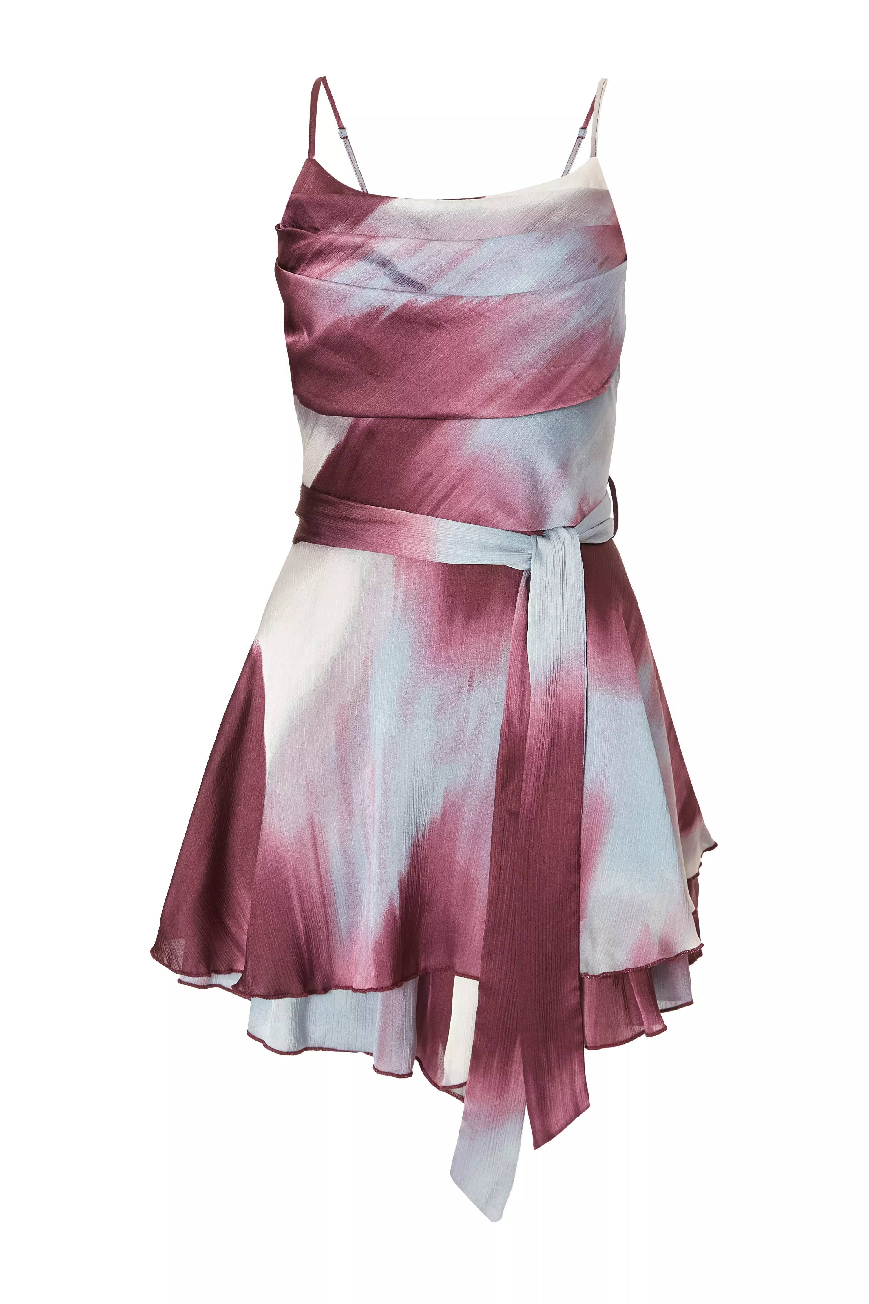 Dark Red Satin Printed Playsuit