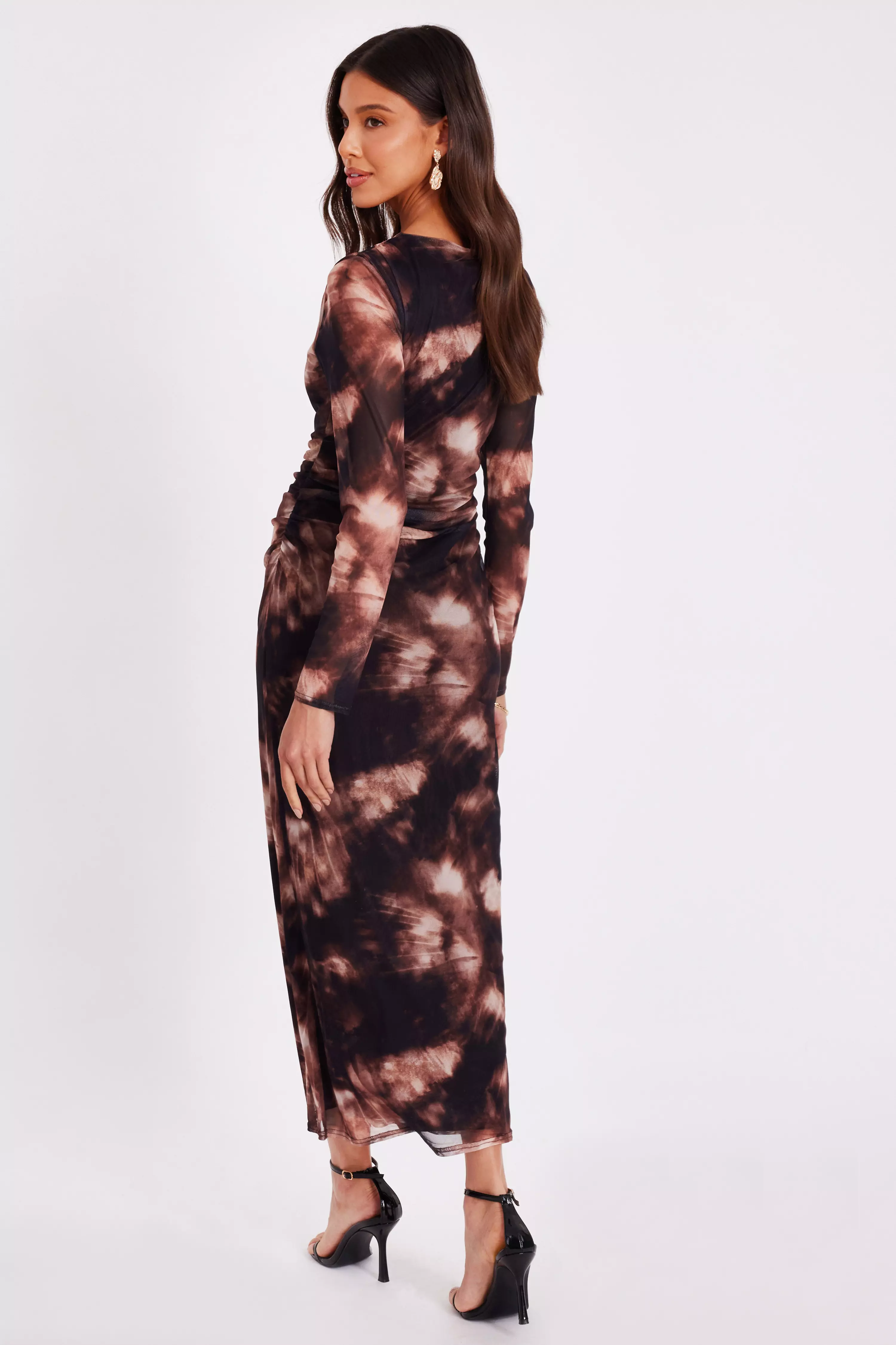 Black Printed Long Sleeve Midaxi Dress
