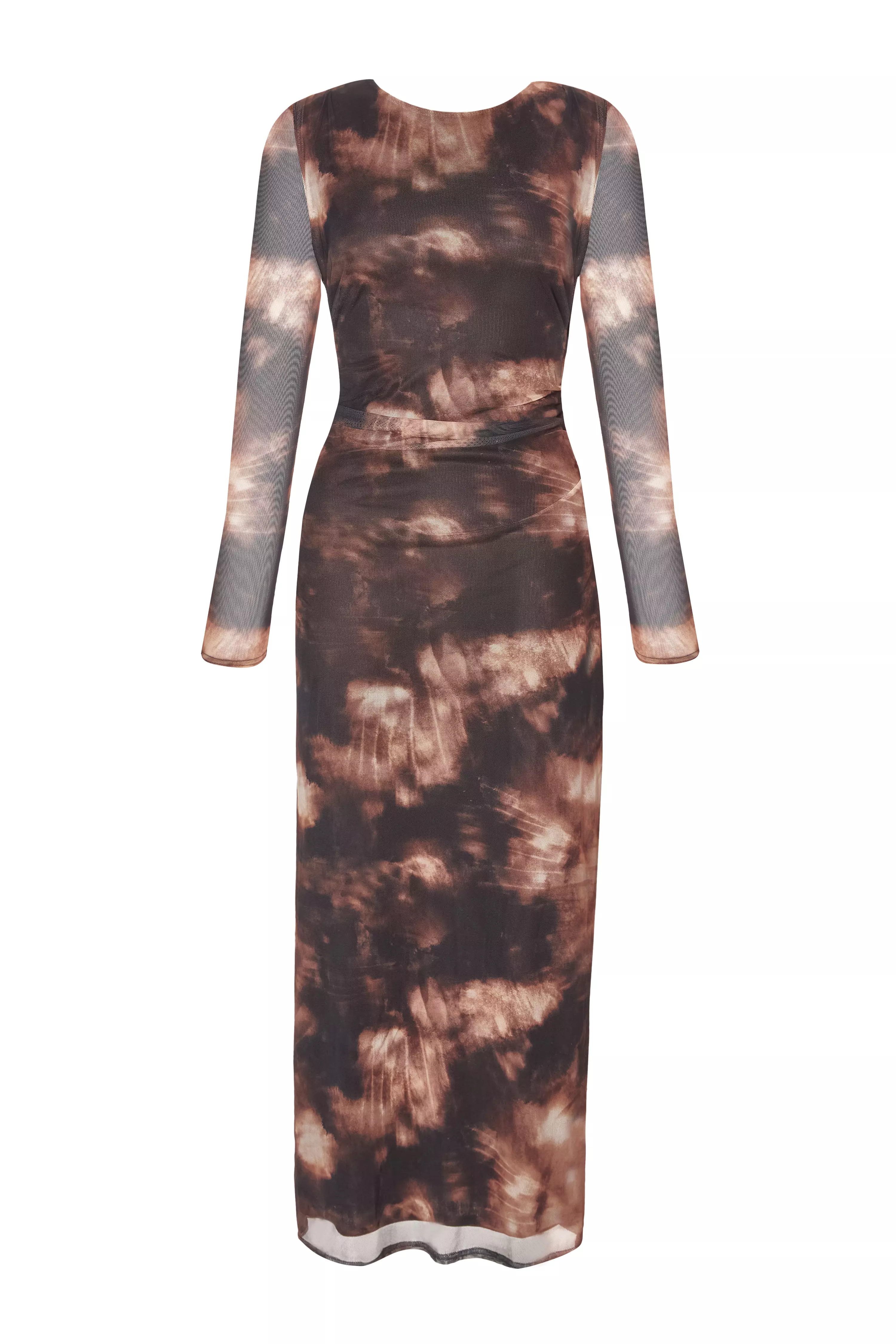 Black Printed Long Sleeve Midaxi Dress