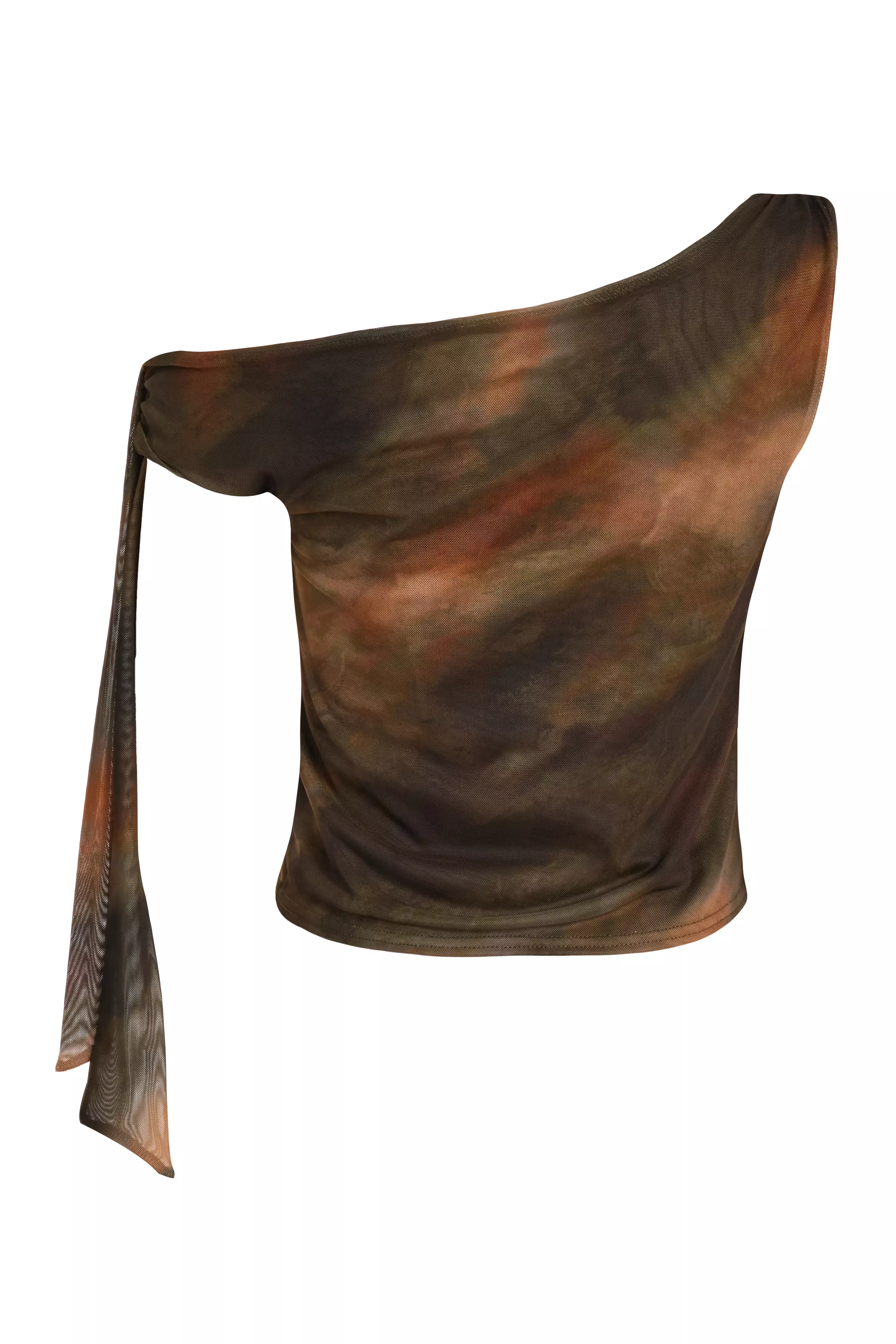 Khaki Mesh Tie Shoulder Crop Top