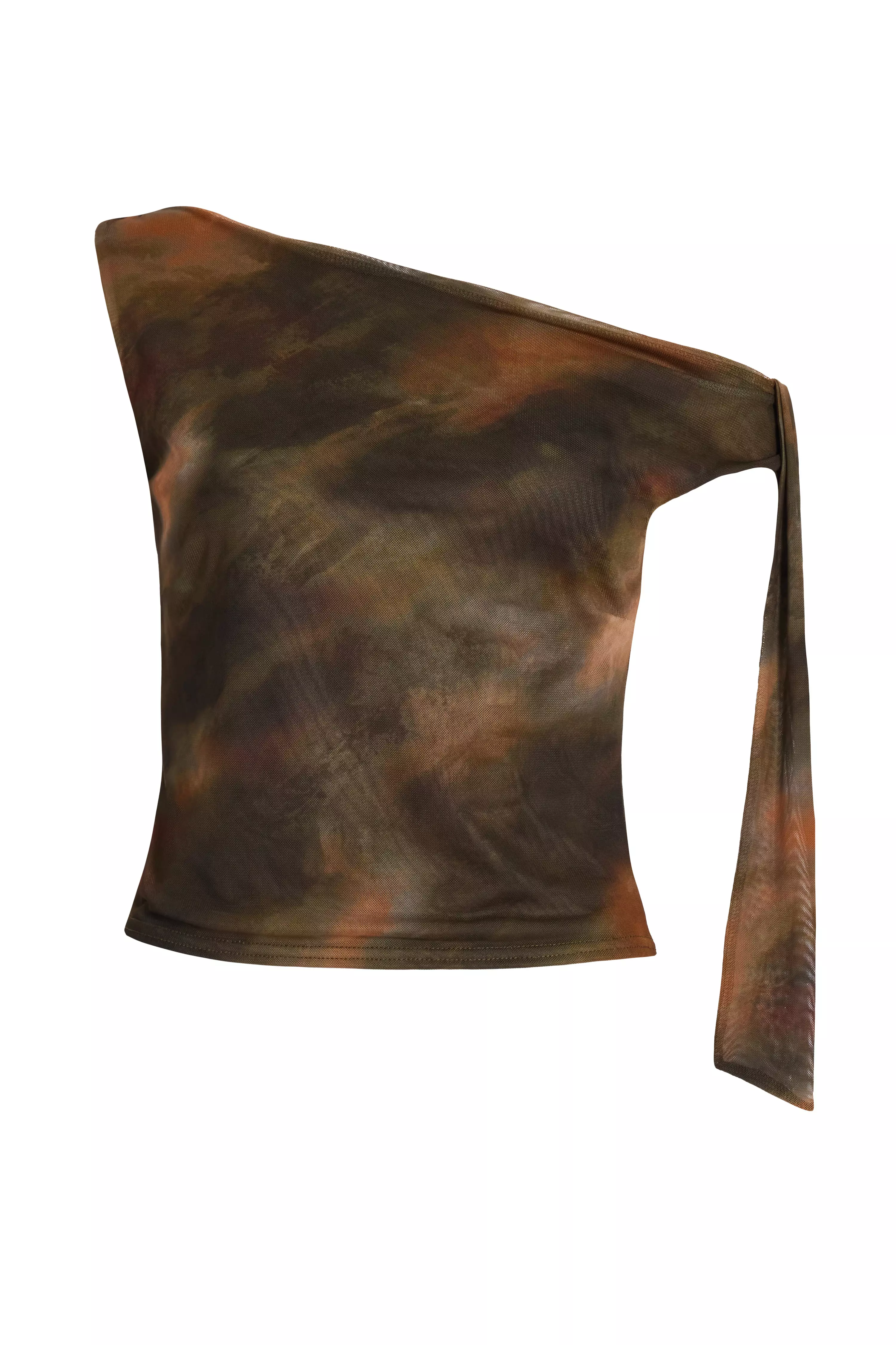 Khaki Mesh Tie Shoulder Crop Top