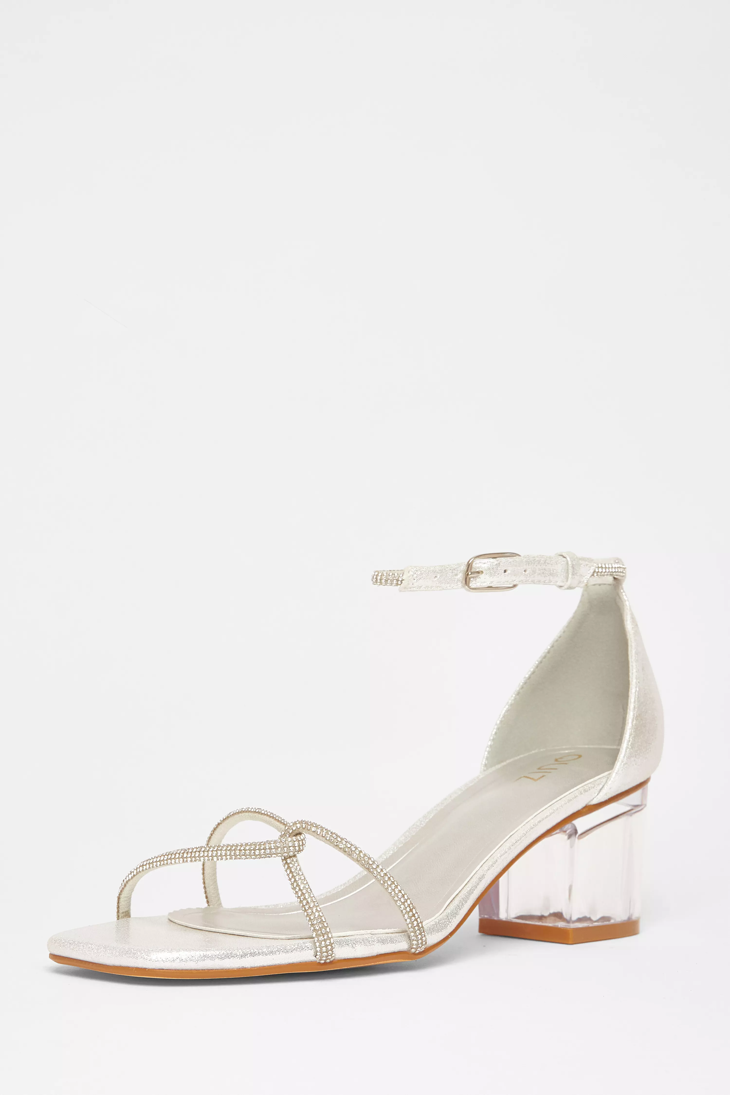 Silver Twist Strap Heeled Sandal