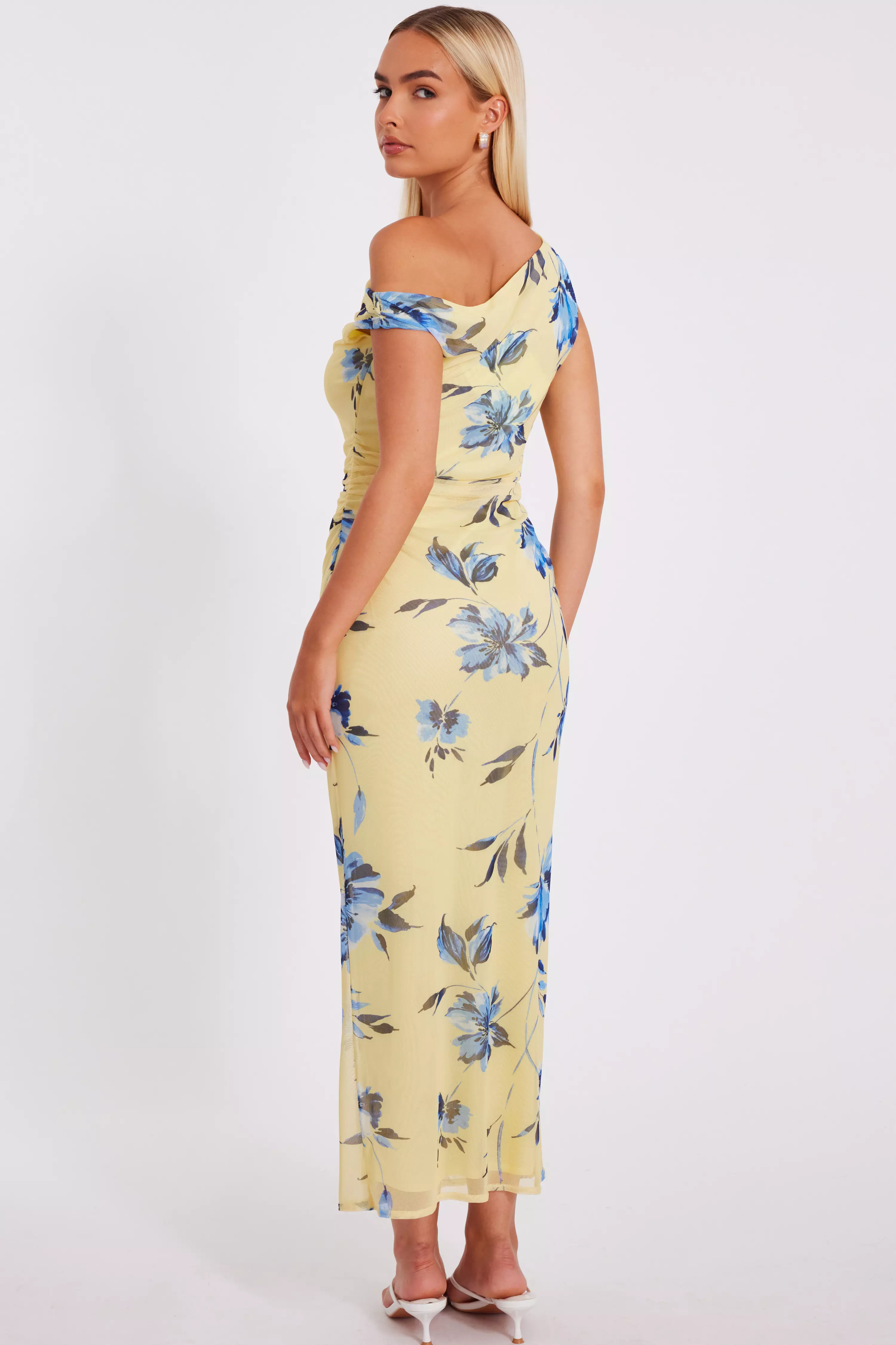 Lemon Floral Drop Sleeve Midaxi Dress