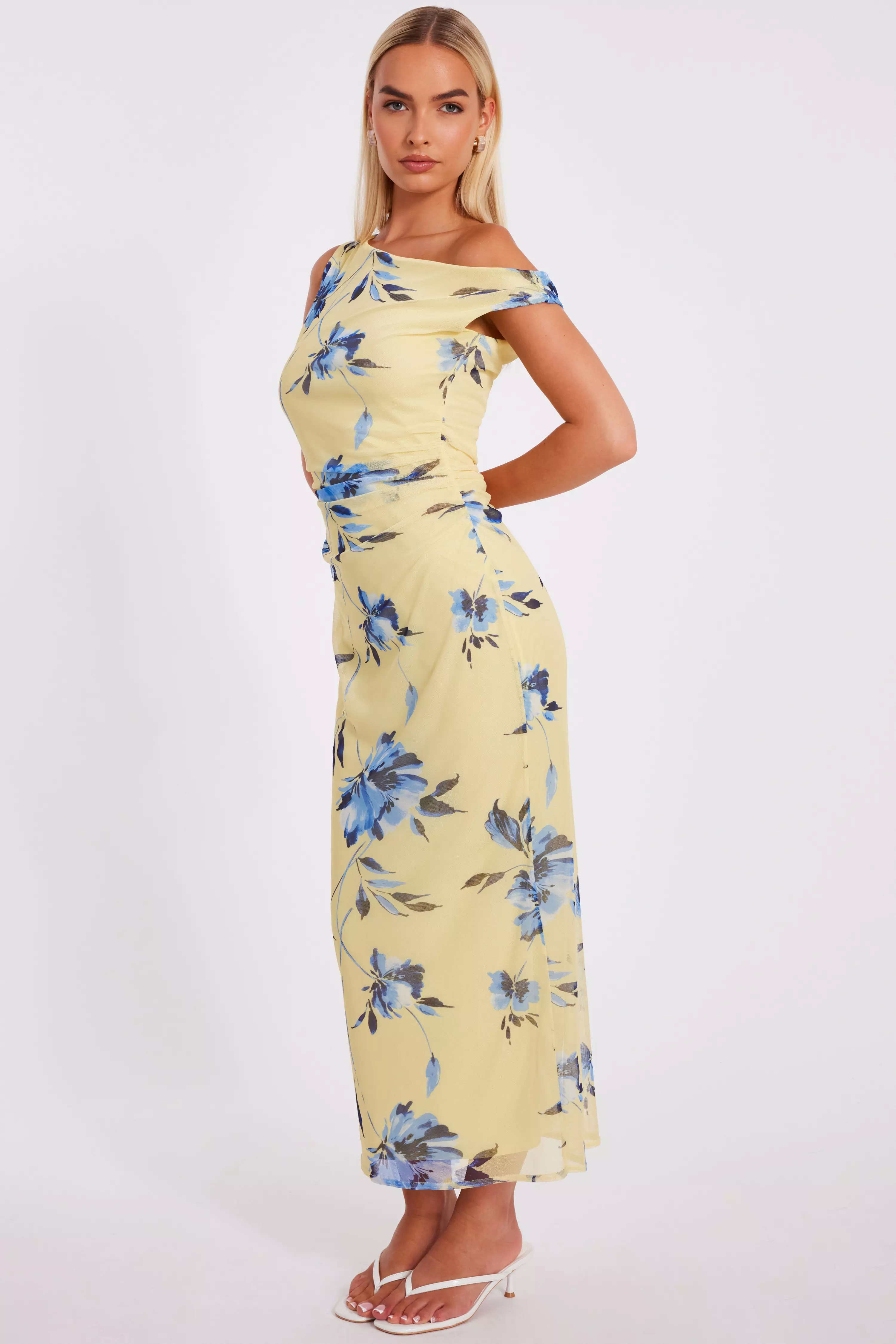 Lemon Floral Drop Sleeve Midaxi Dress