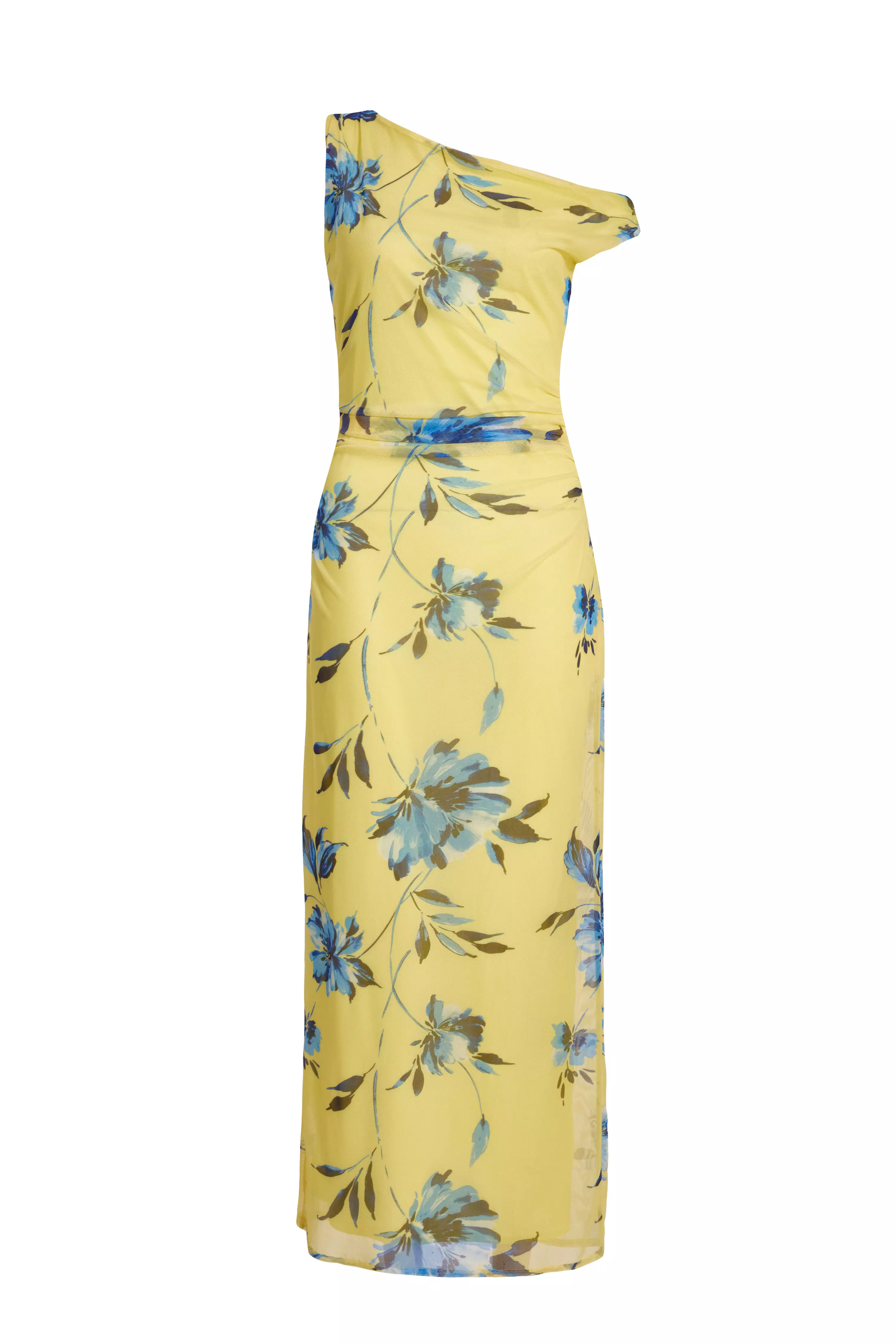Lemon Floral Drop Sleeve Midaxi Dress