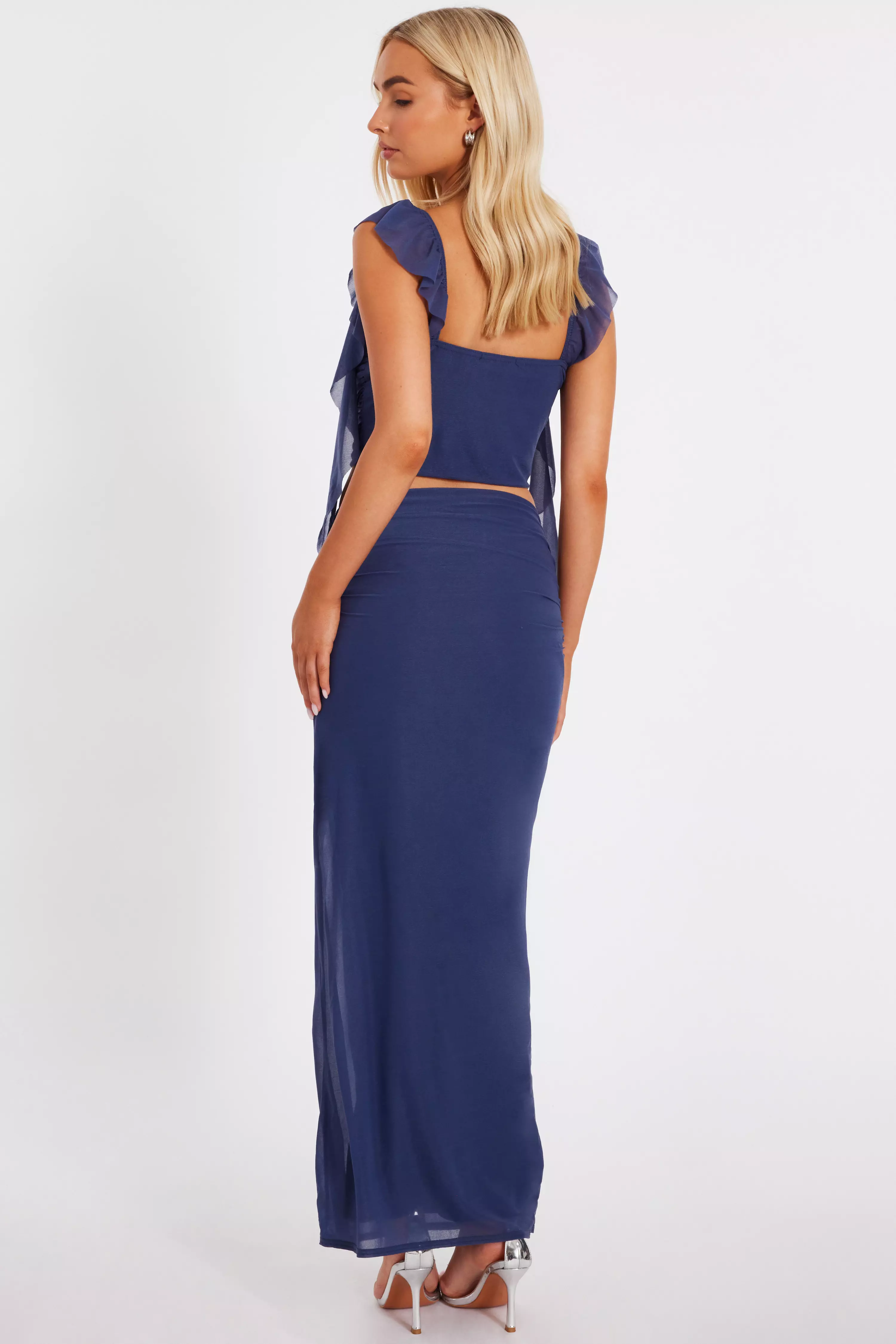 Blue Mesh Maxi Skirt