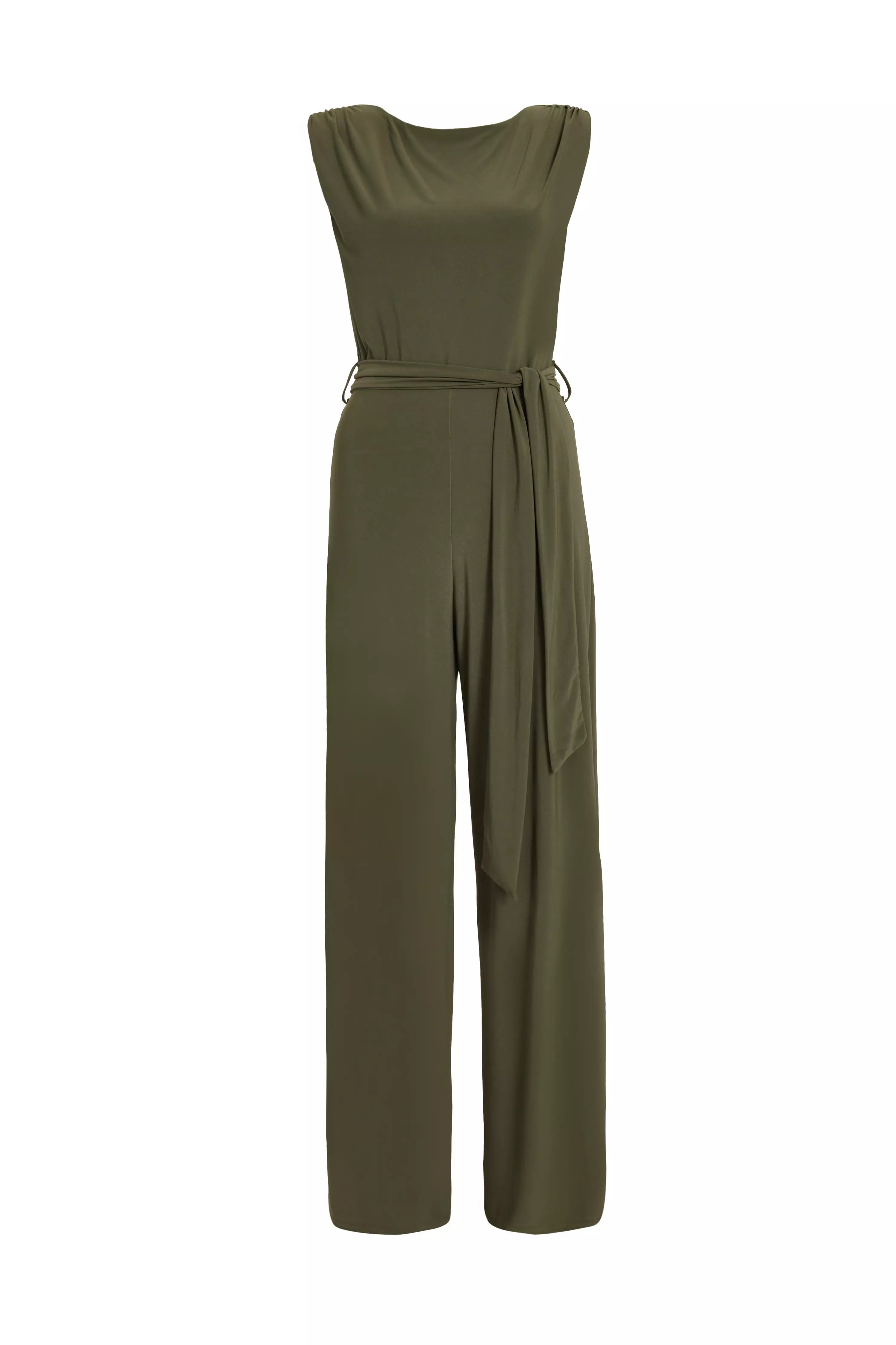 Petite Khaki Tie Waist Jumpsuit