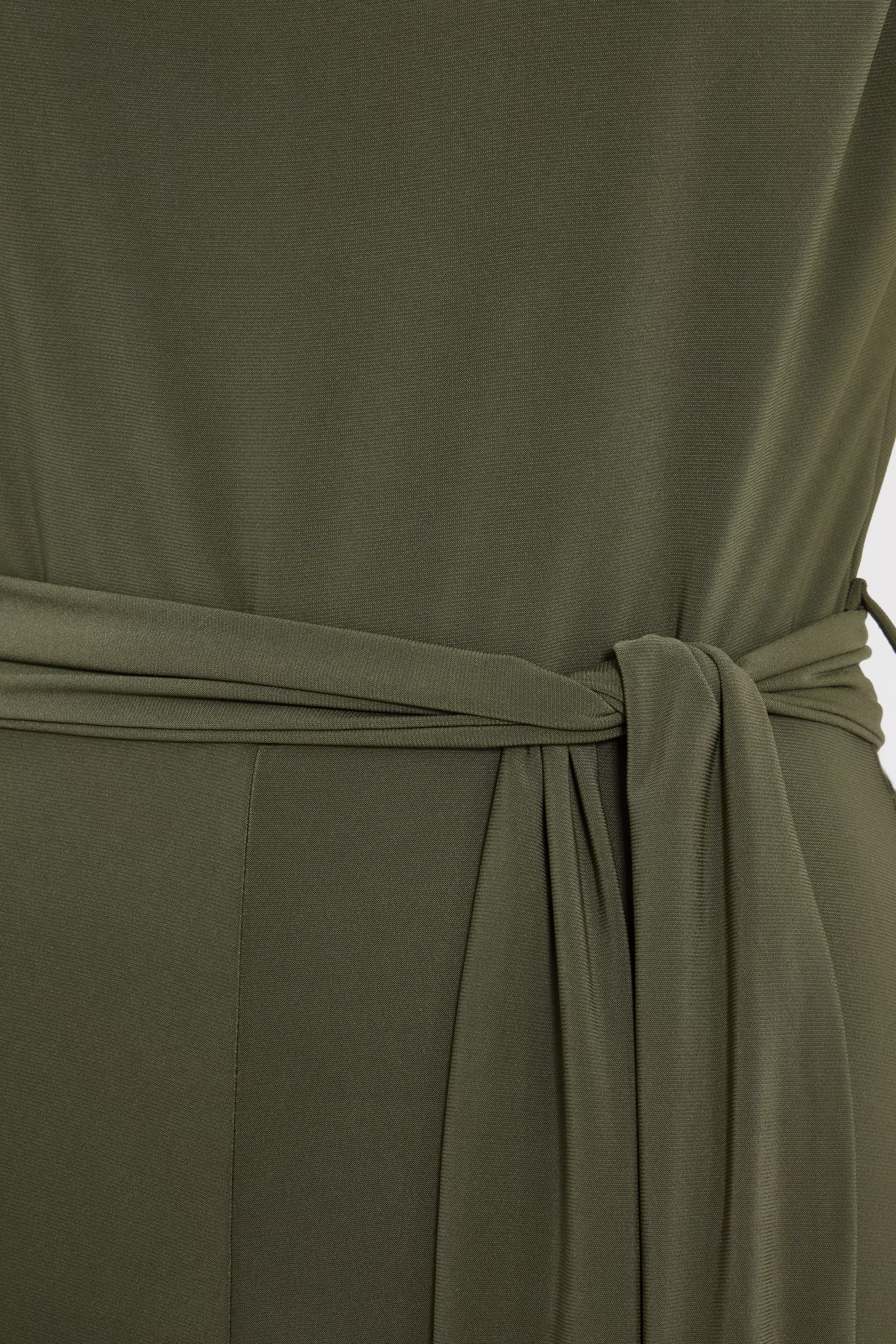 Petite Khaki Tie Waist Jumpsuit