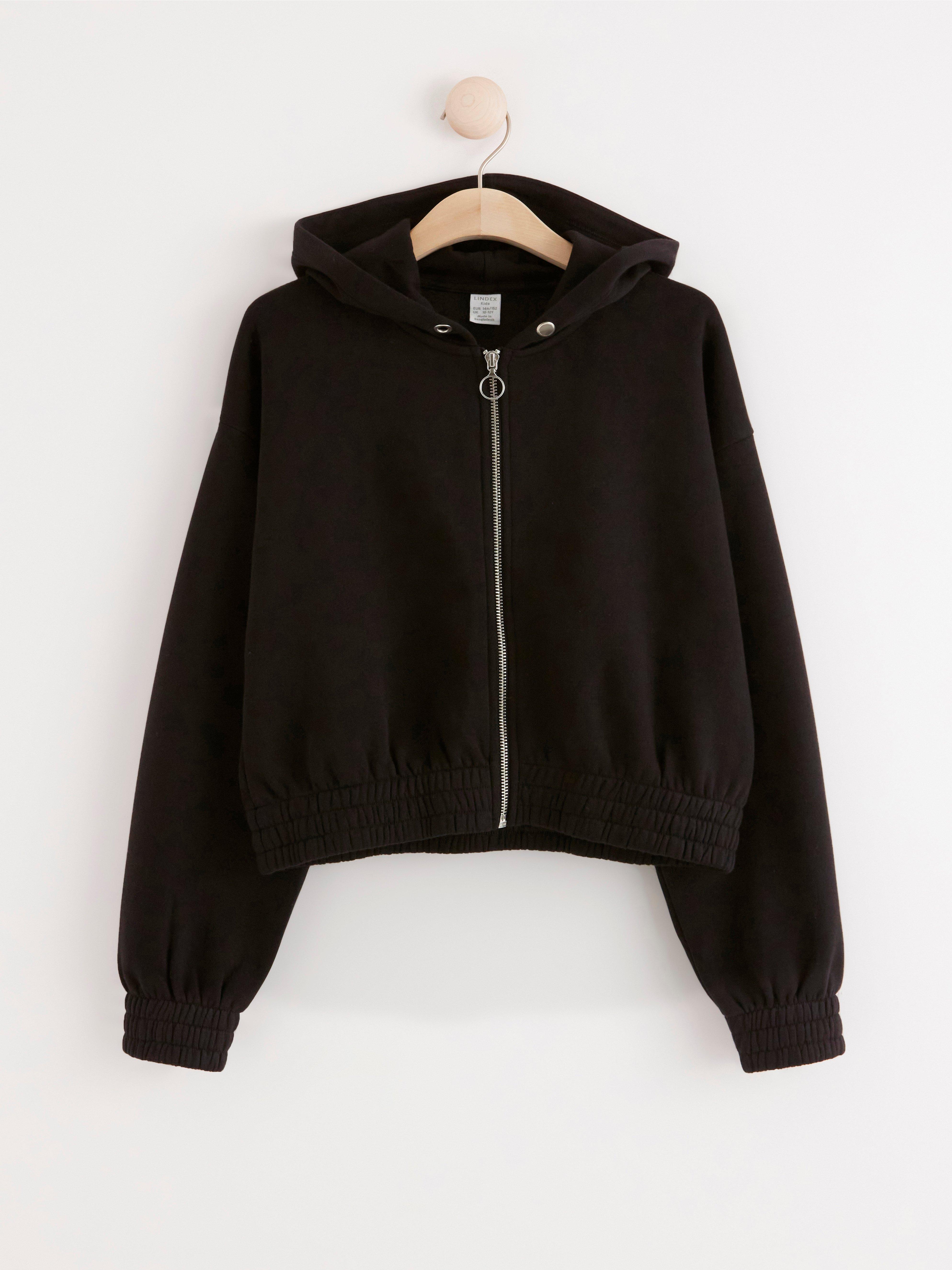 cropped zip front hoodie