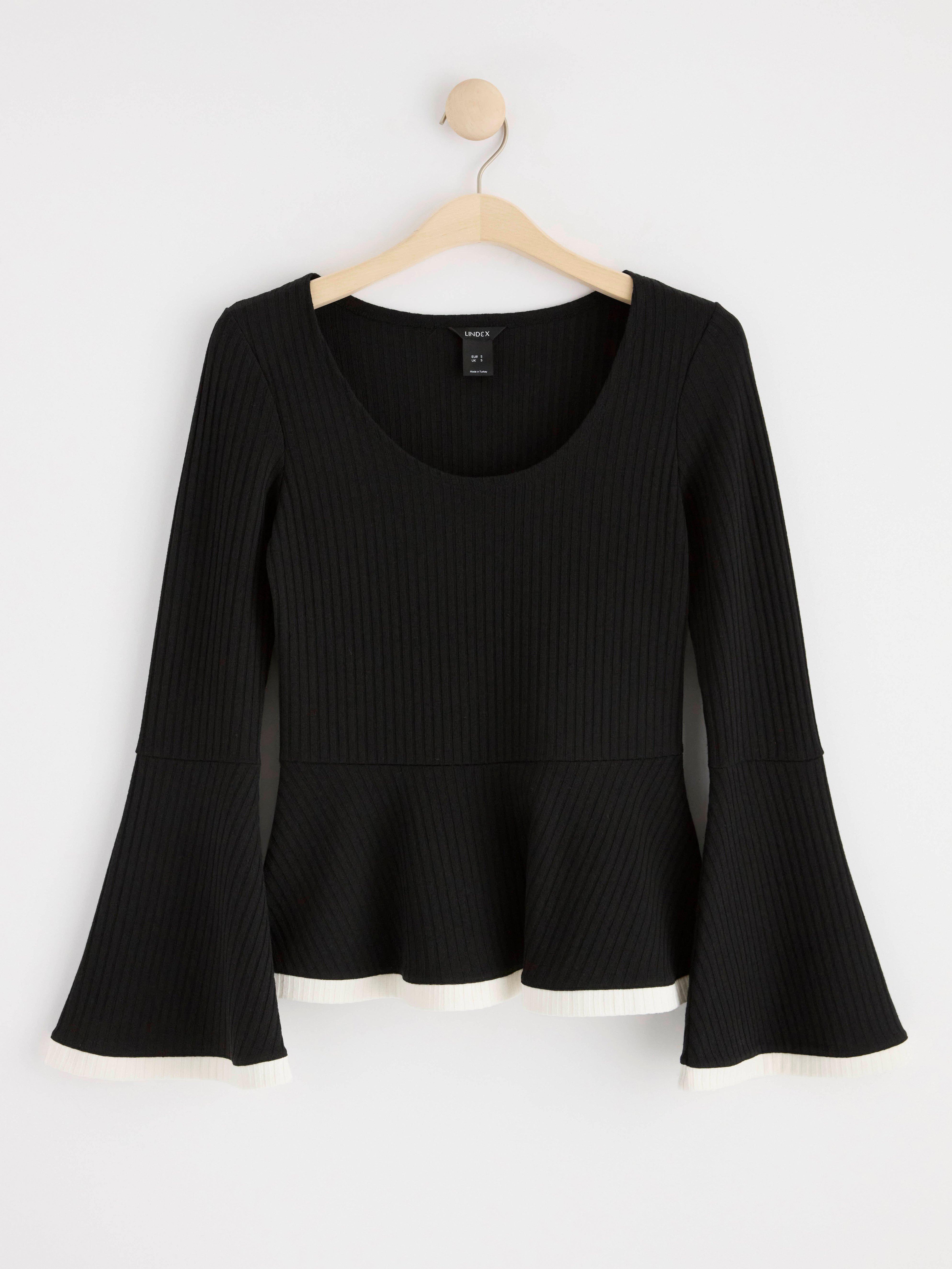 Ribbed long sleeve peplum top