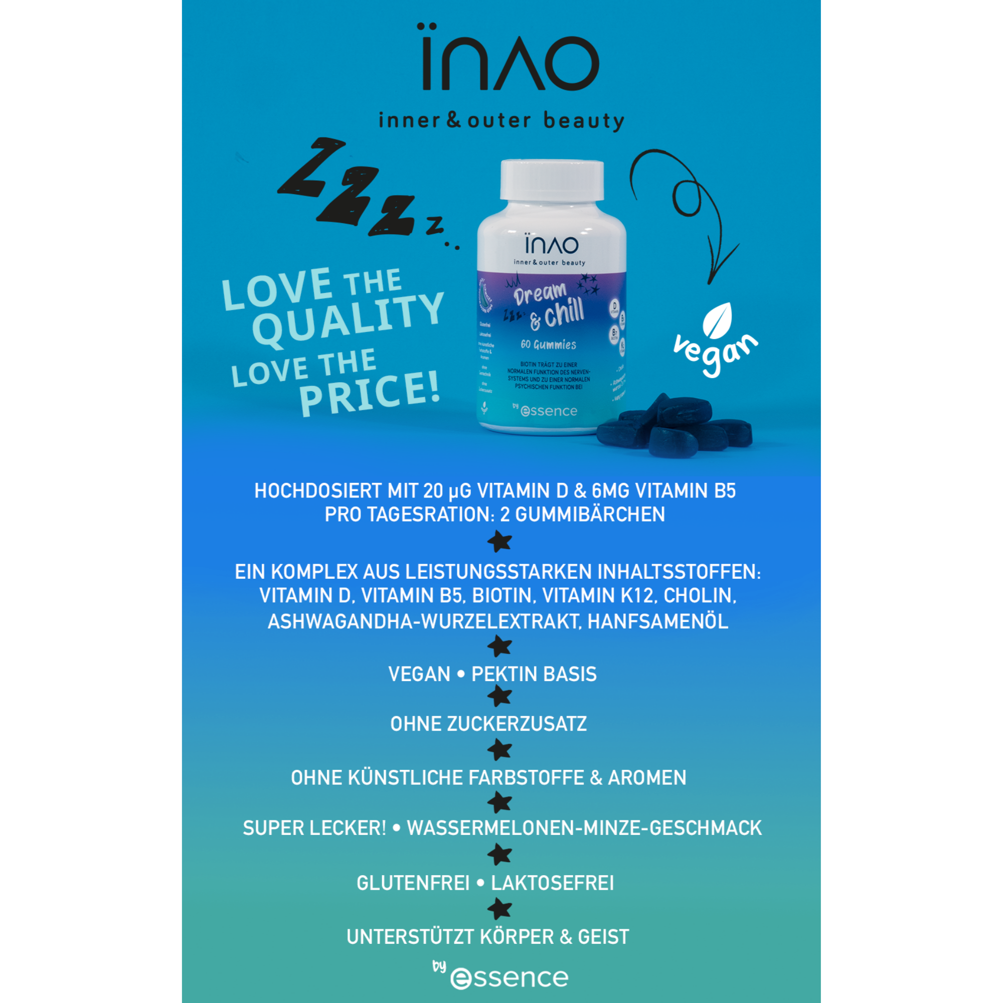 INAO inner and outer beauty Dream and Chill gummies by essence