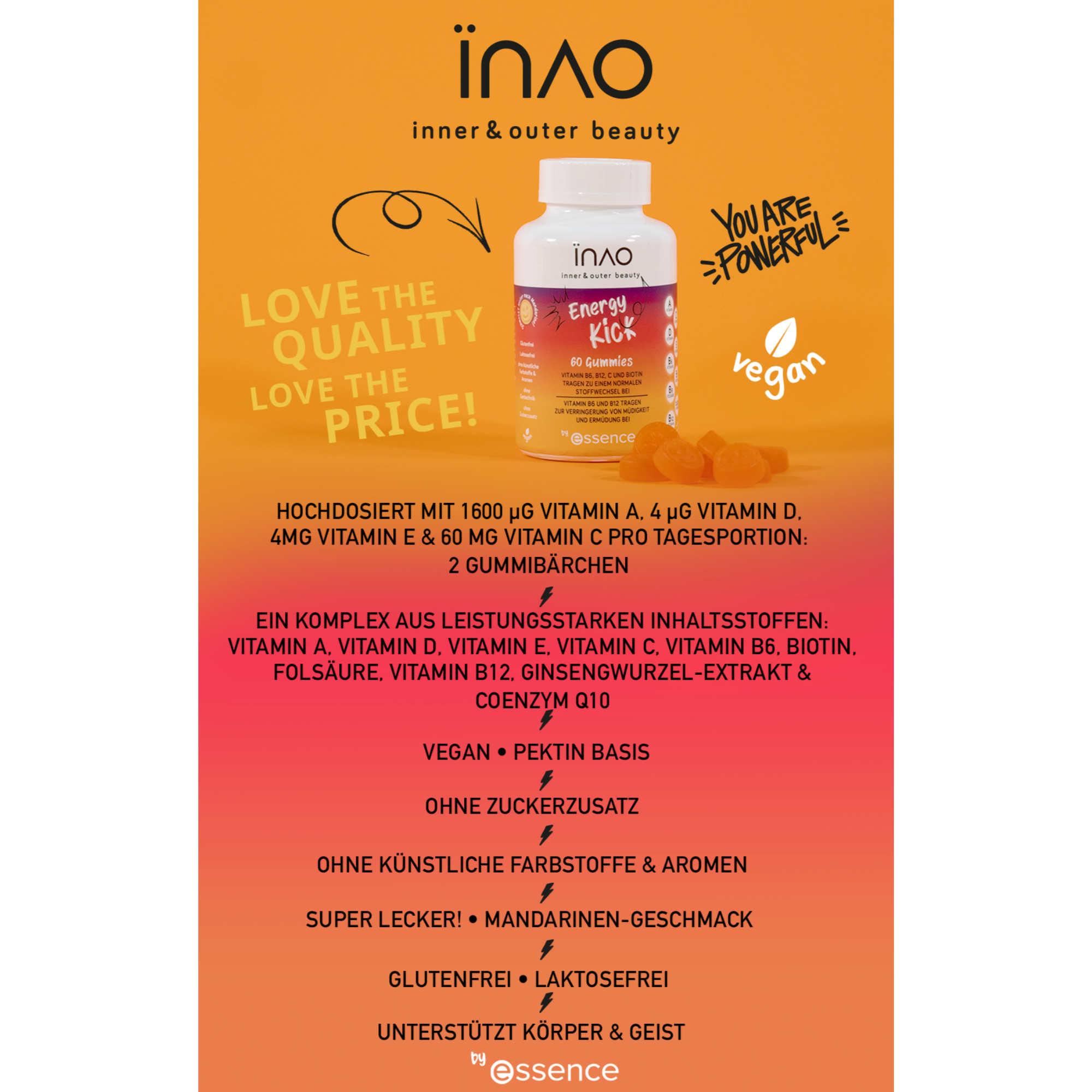 INAO inner and outer beauty Energy Kick gummies by essence