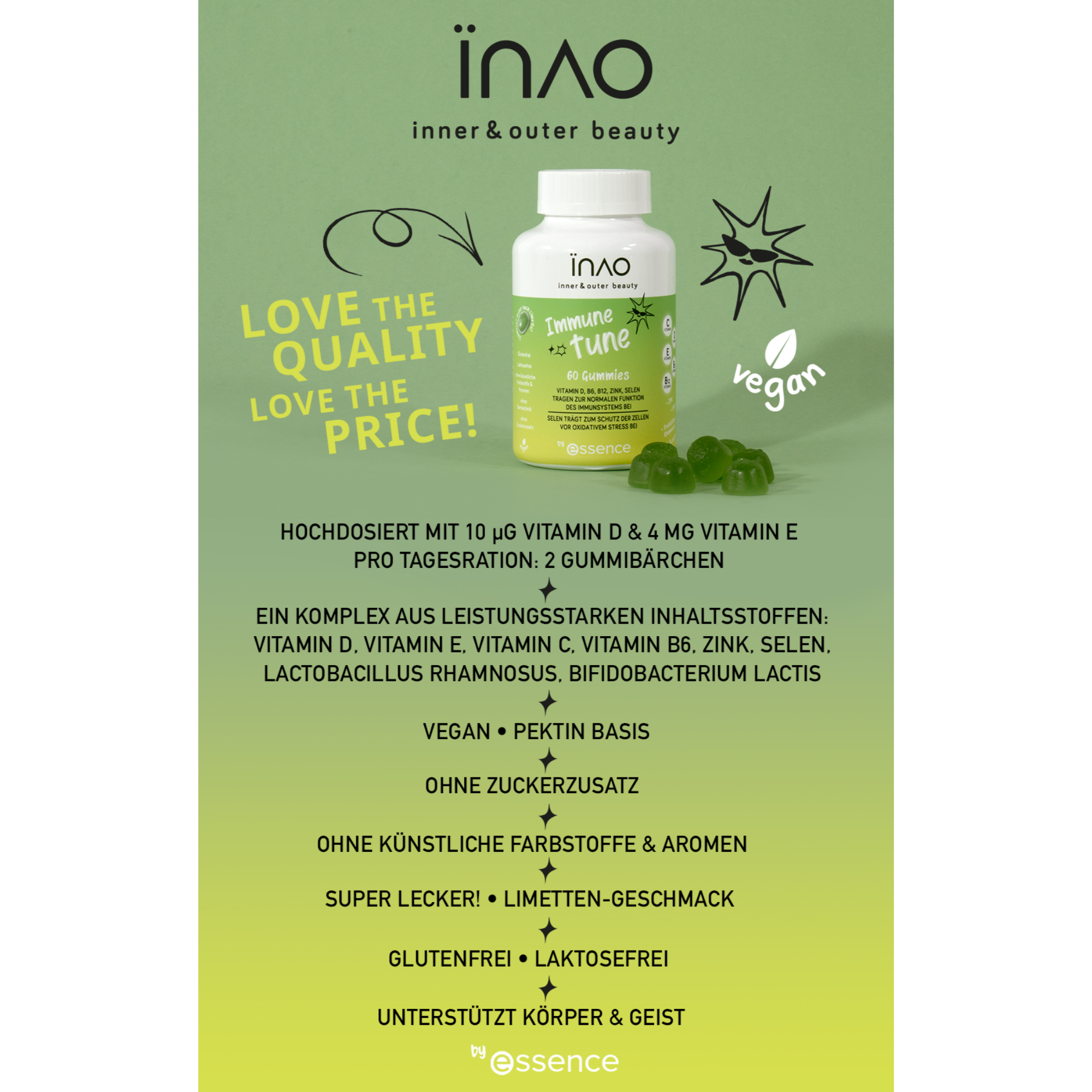 INAO inner and outer beauty Immune Tune gummies by essence