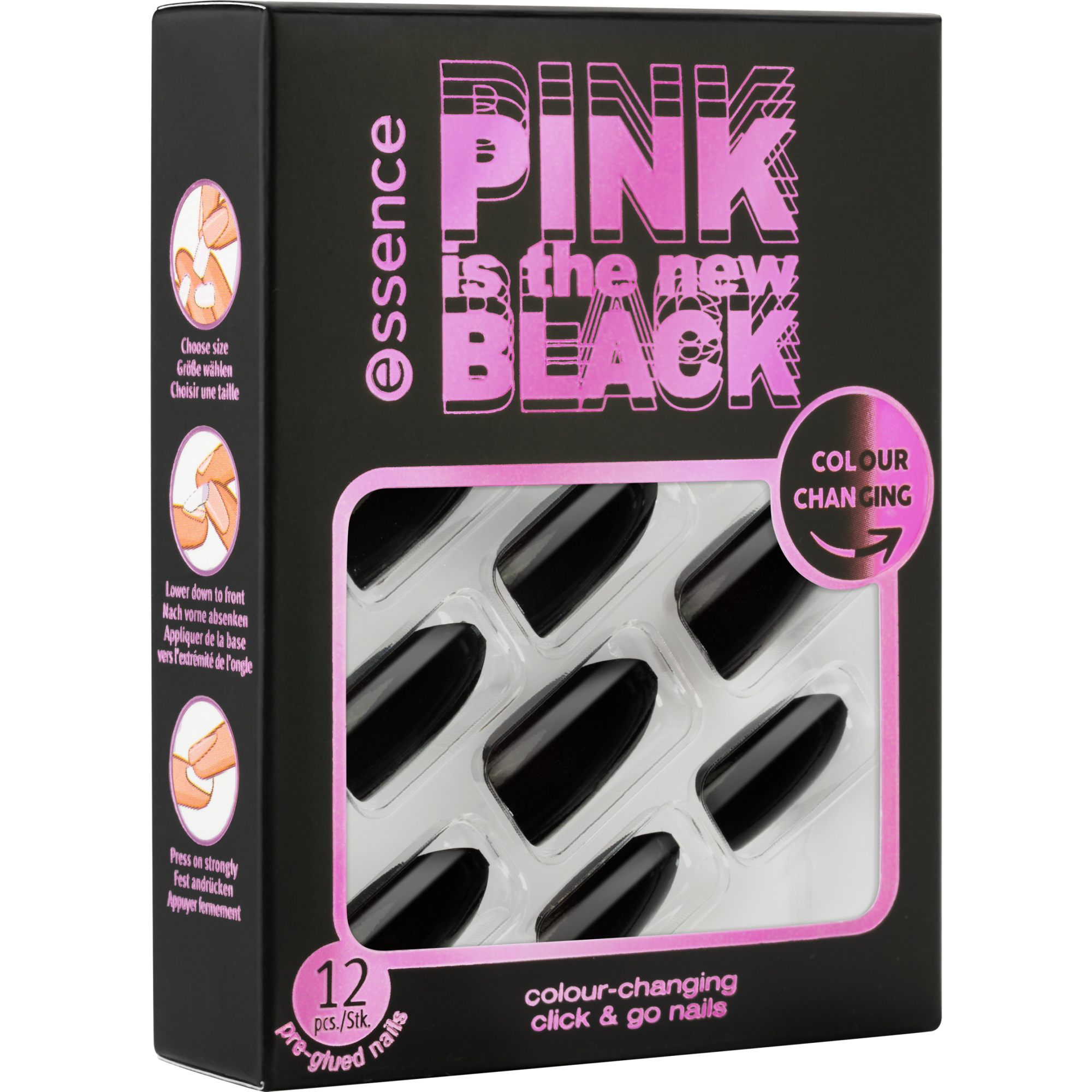 Zmieniające kolor sztuczne paznokcie typu click & go PINK is the new BLACK