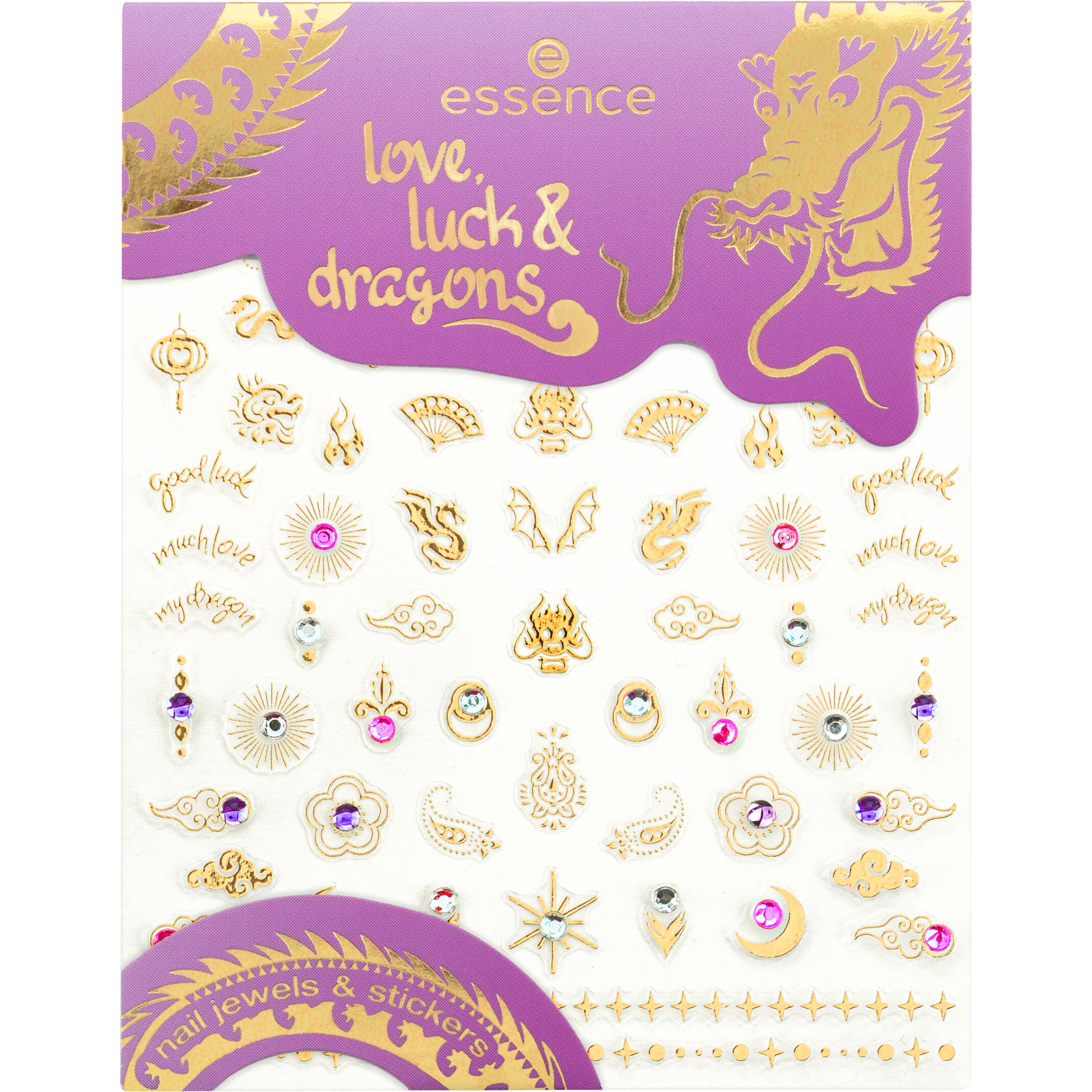 joias de unhas e autocolantes love, luck & dragons
