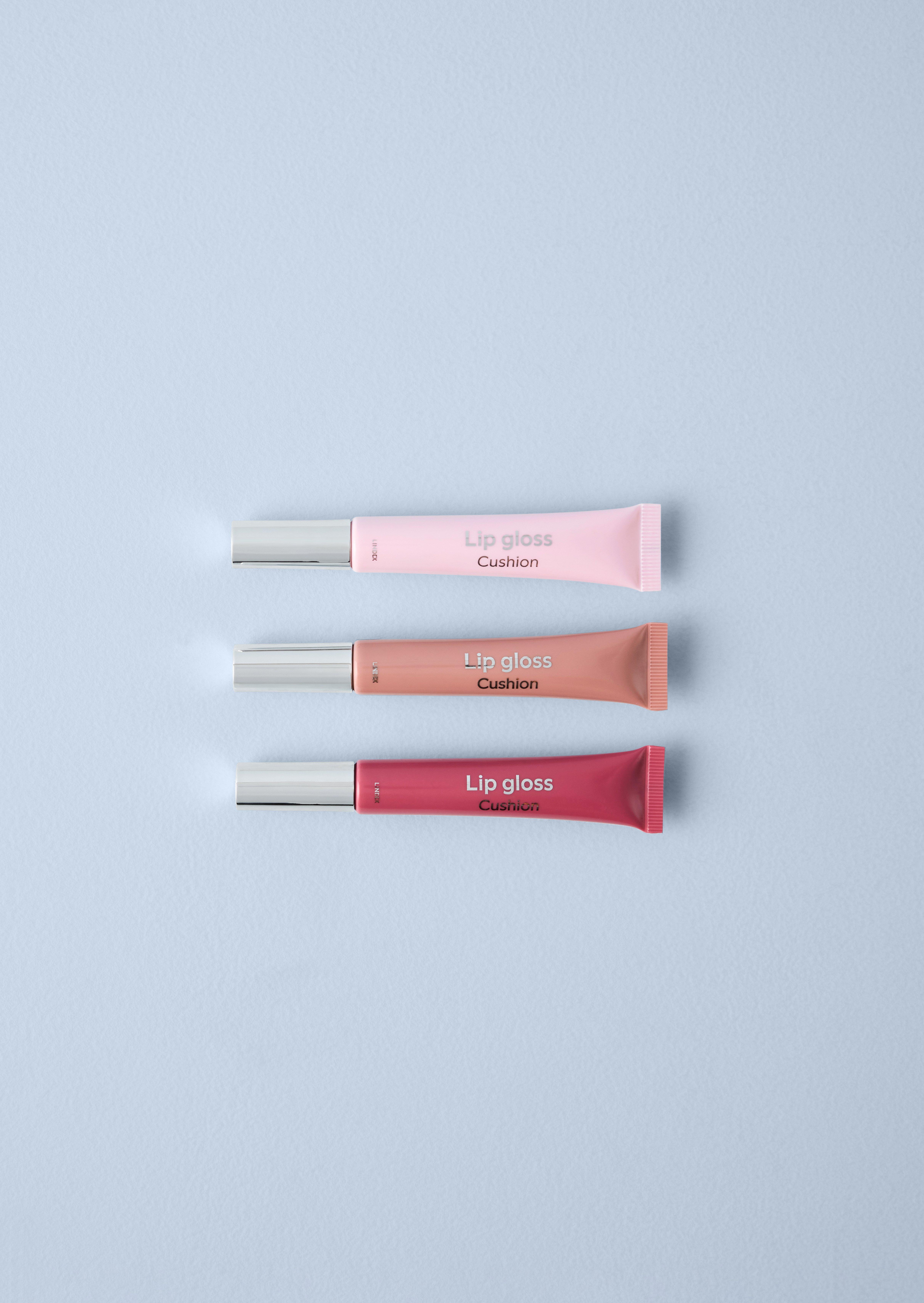 Tre lipgloss fra Lindex. En pink, en rød og en lys pink.