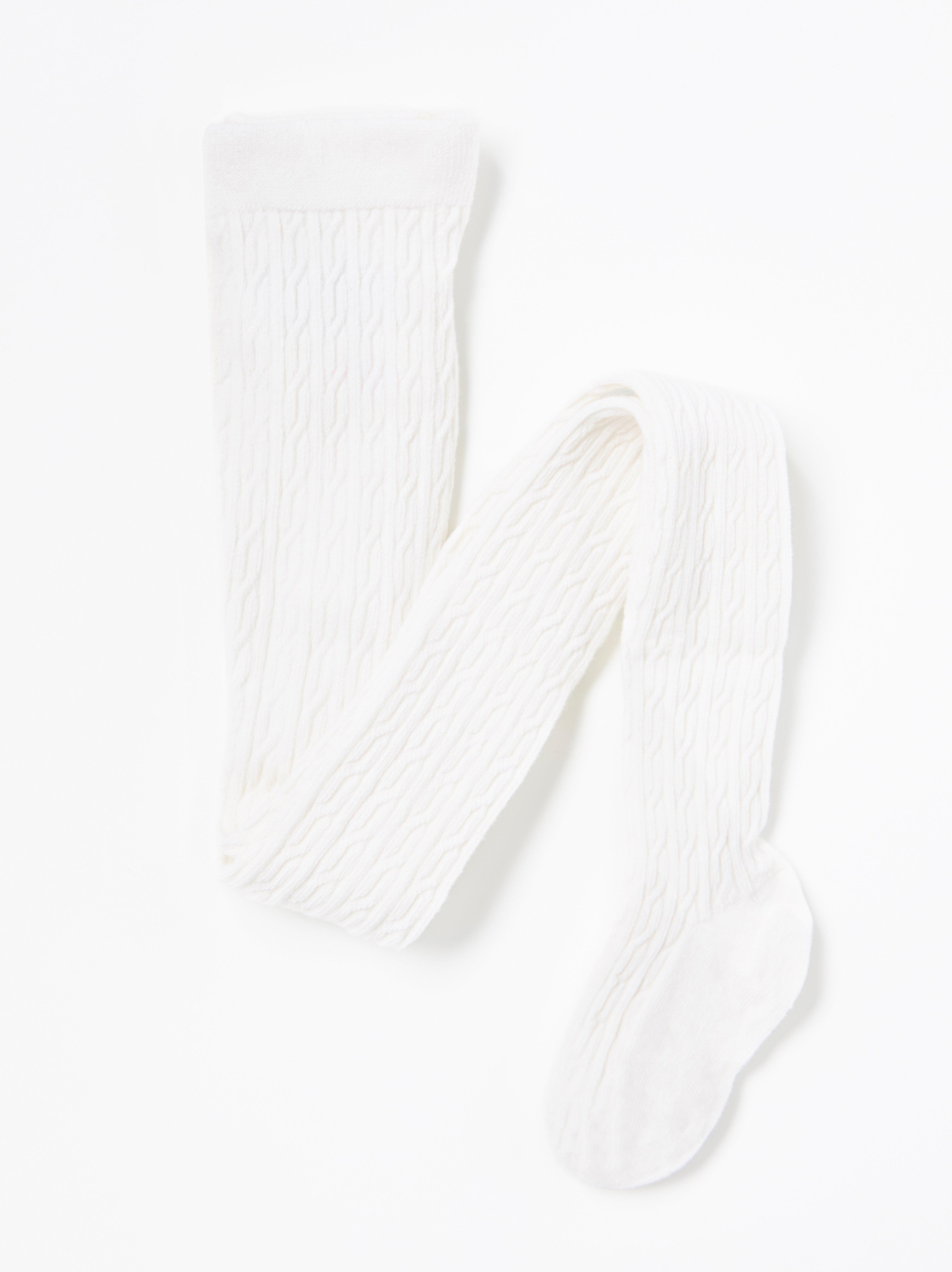 Cable Knit Tights In White