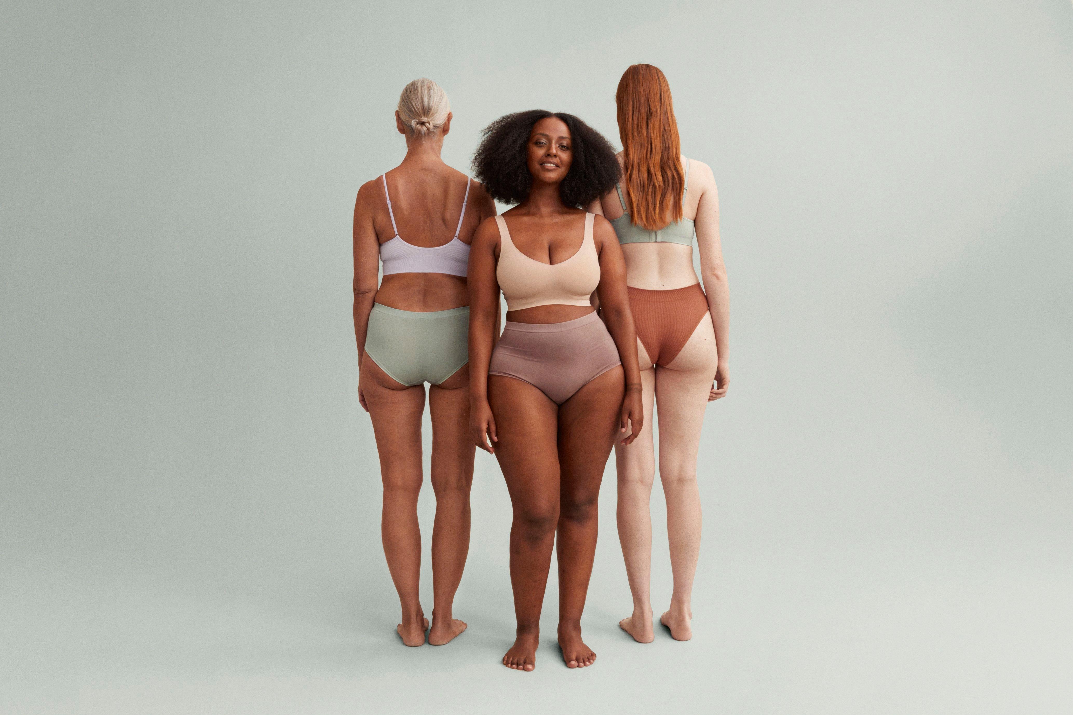 Three women dressed in soft and comfortable underwear from Lindex.