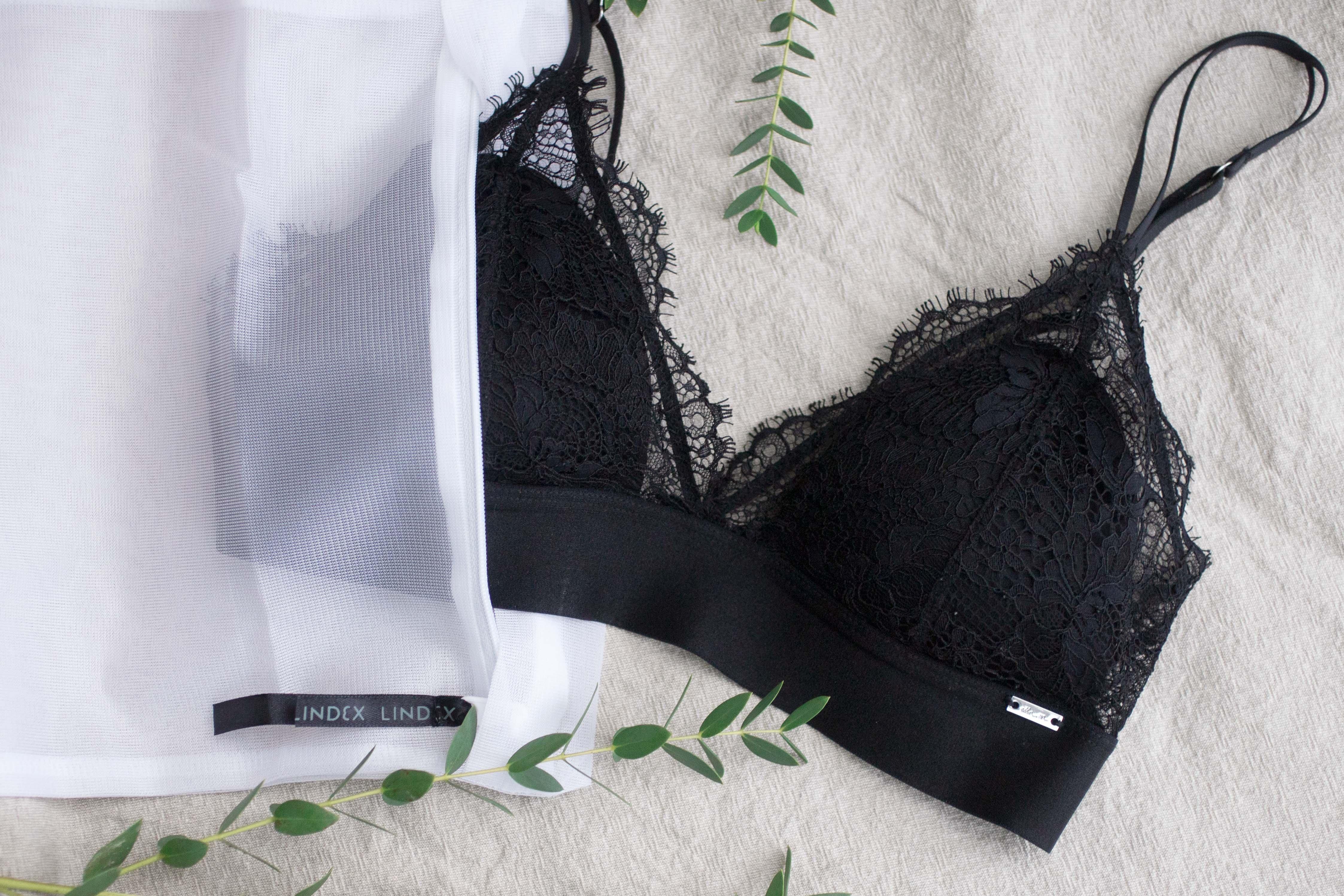 A black bra in a laundry bag