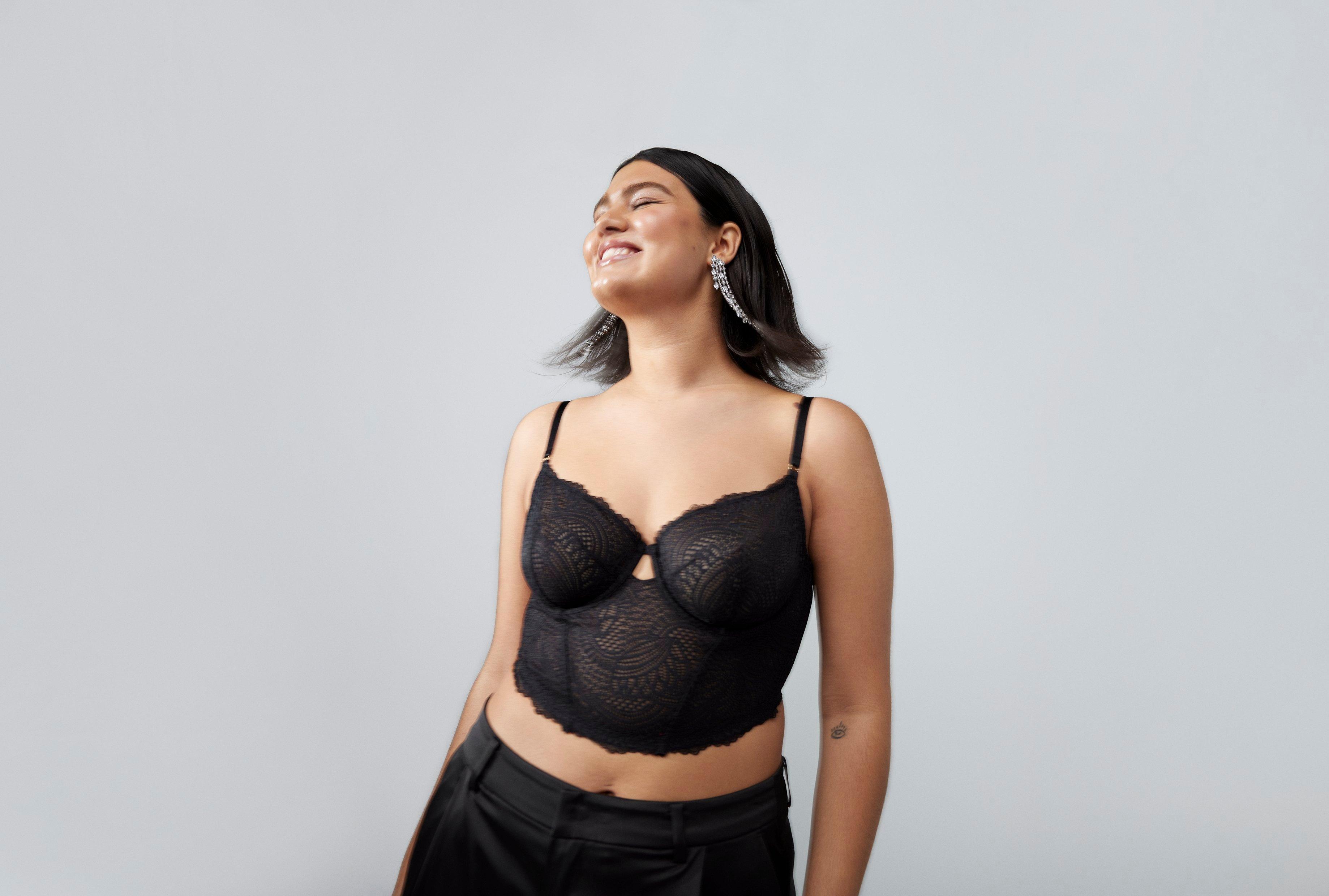 Lindex longline iris lace bralette in black