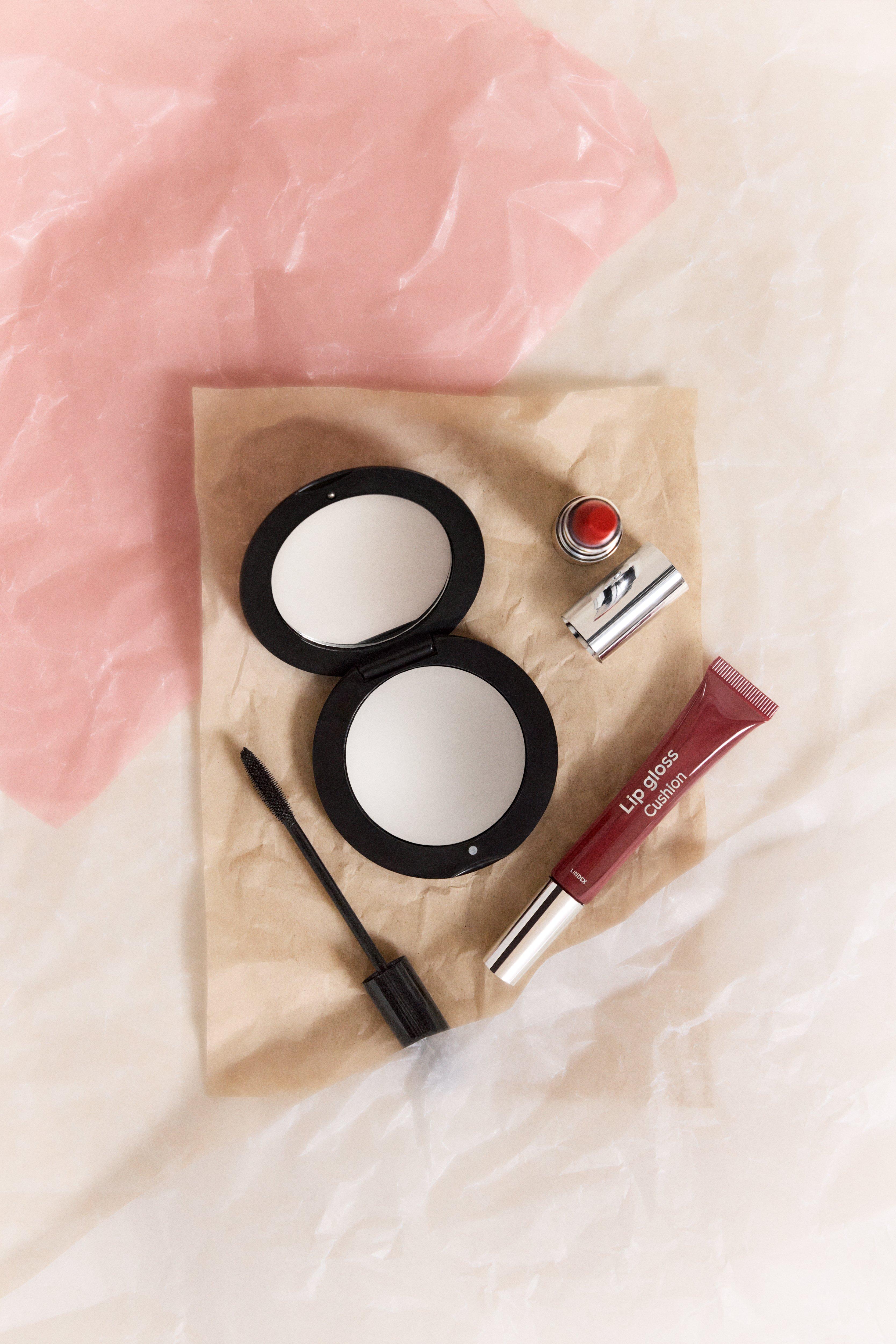 Beauty products from Lindex Beauty on a table.