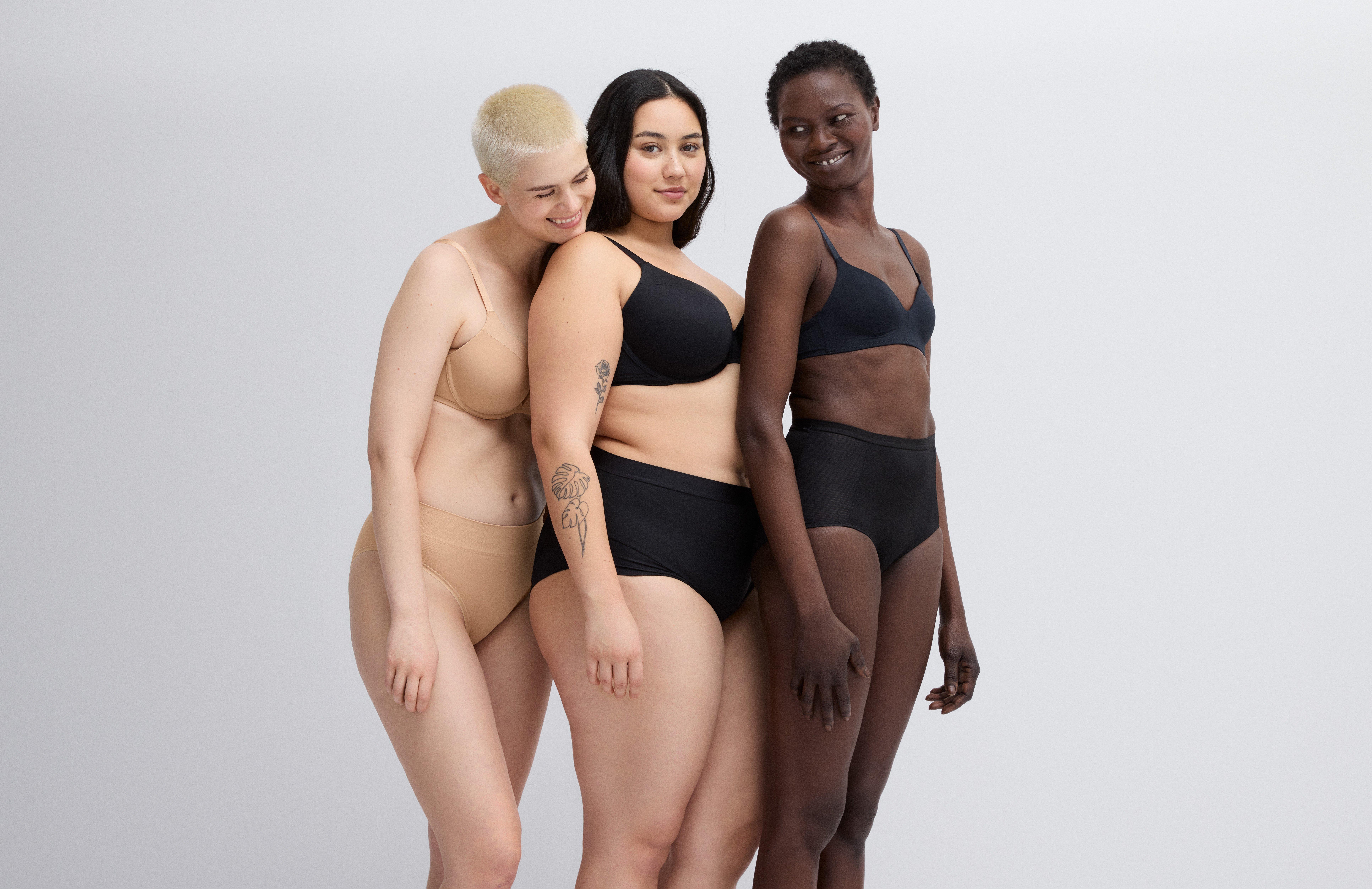 Three women dressed in underwear from Lindex.