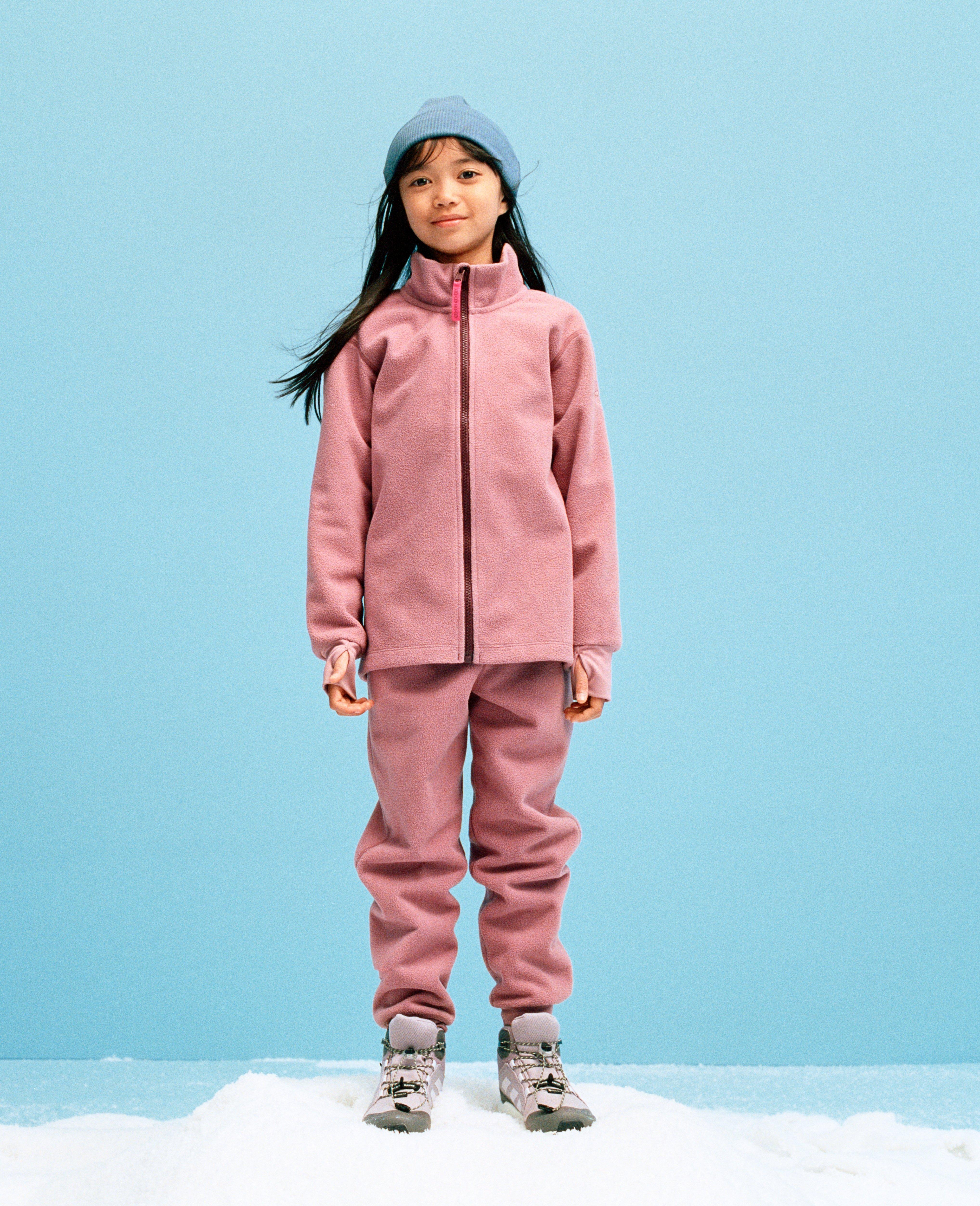 Girl in a pink windstopper fleece set.