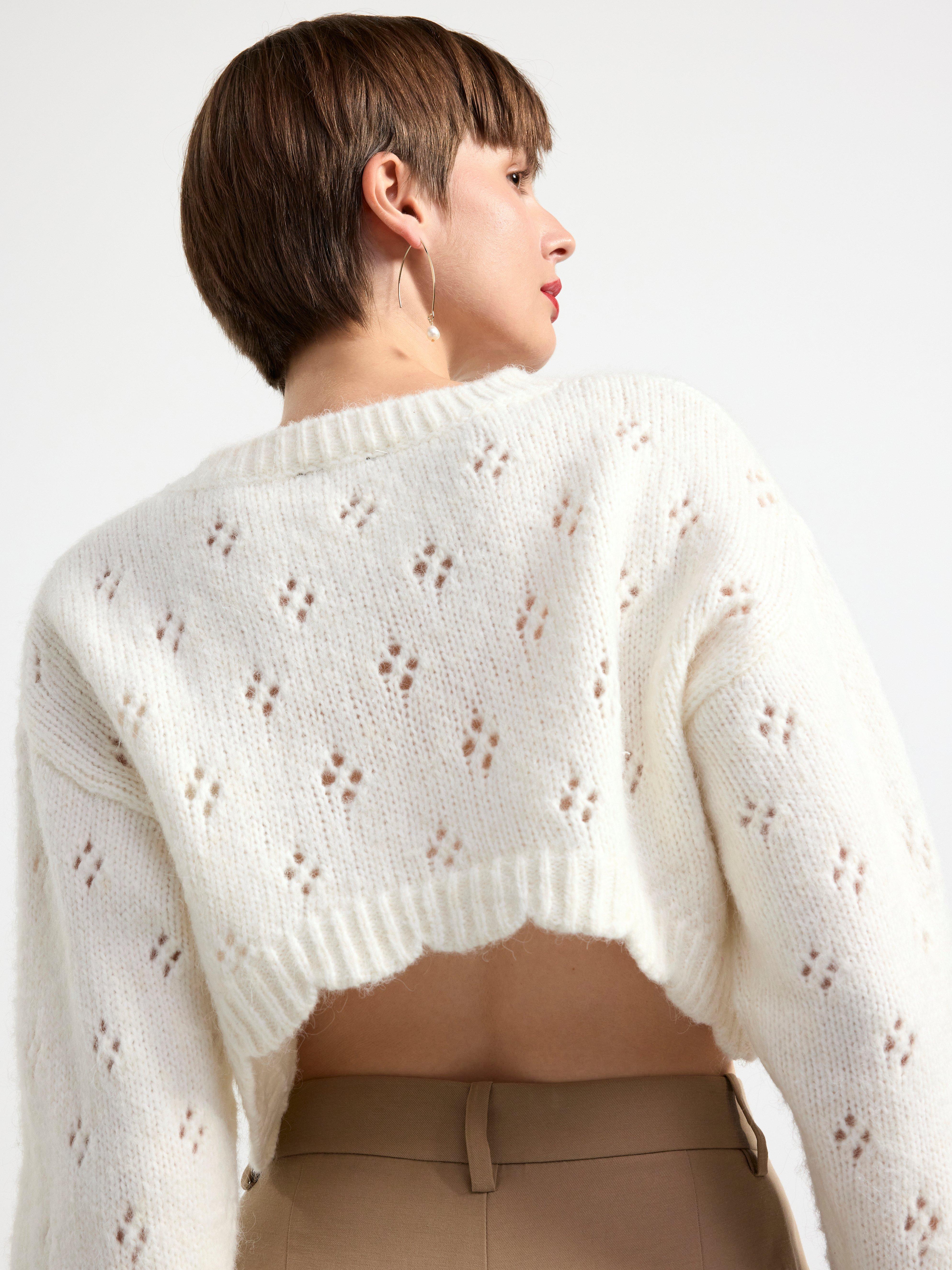 Cropped white knitted jumper hot sale