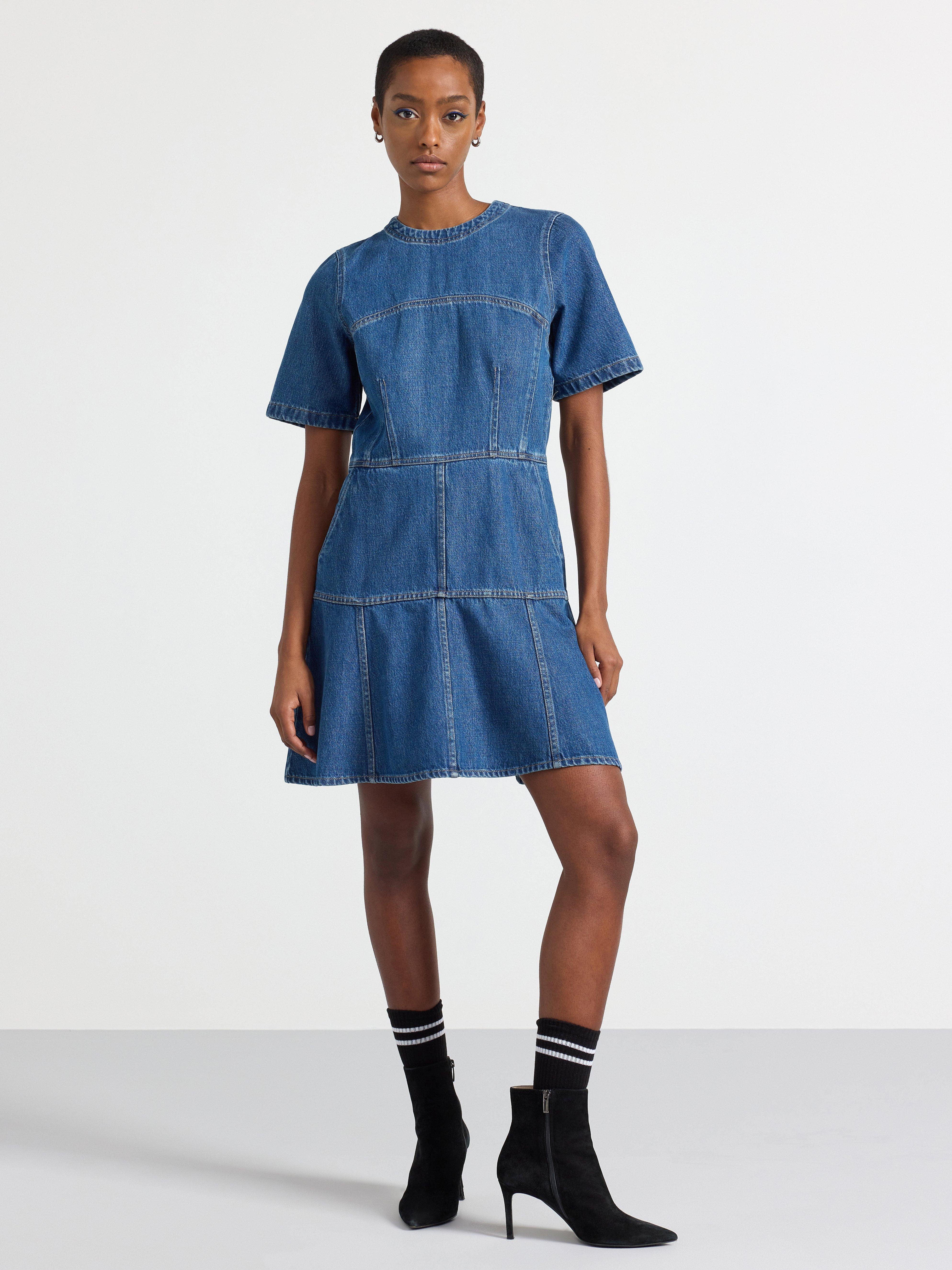 Short sleeve denim dress sales zara