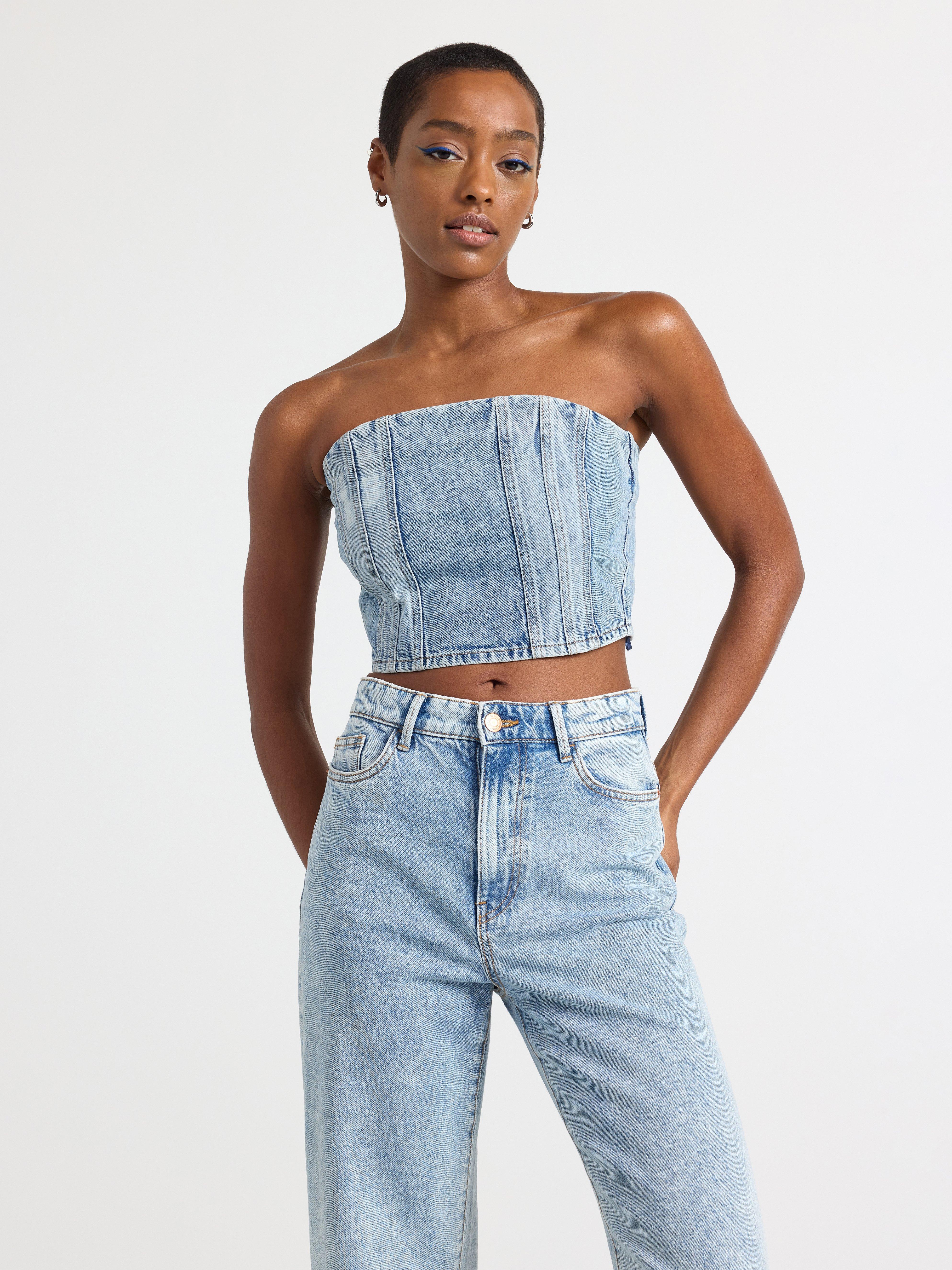 DENIM  EMBELLISHED BUSTIER main image 0