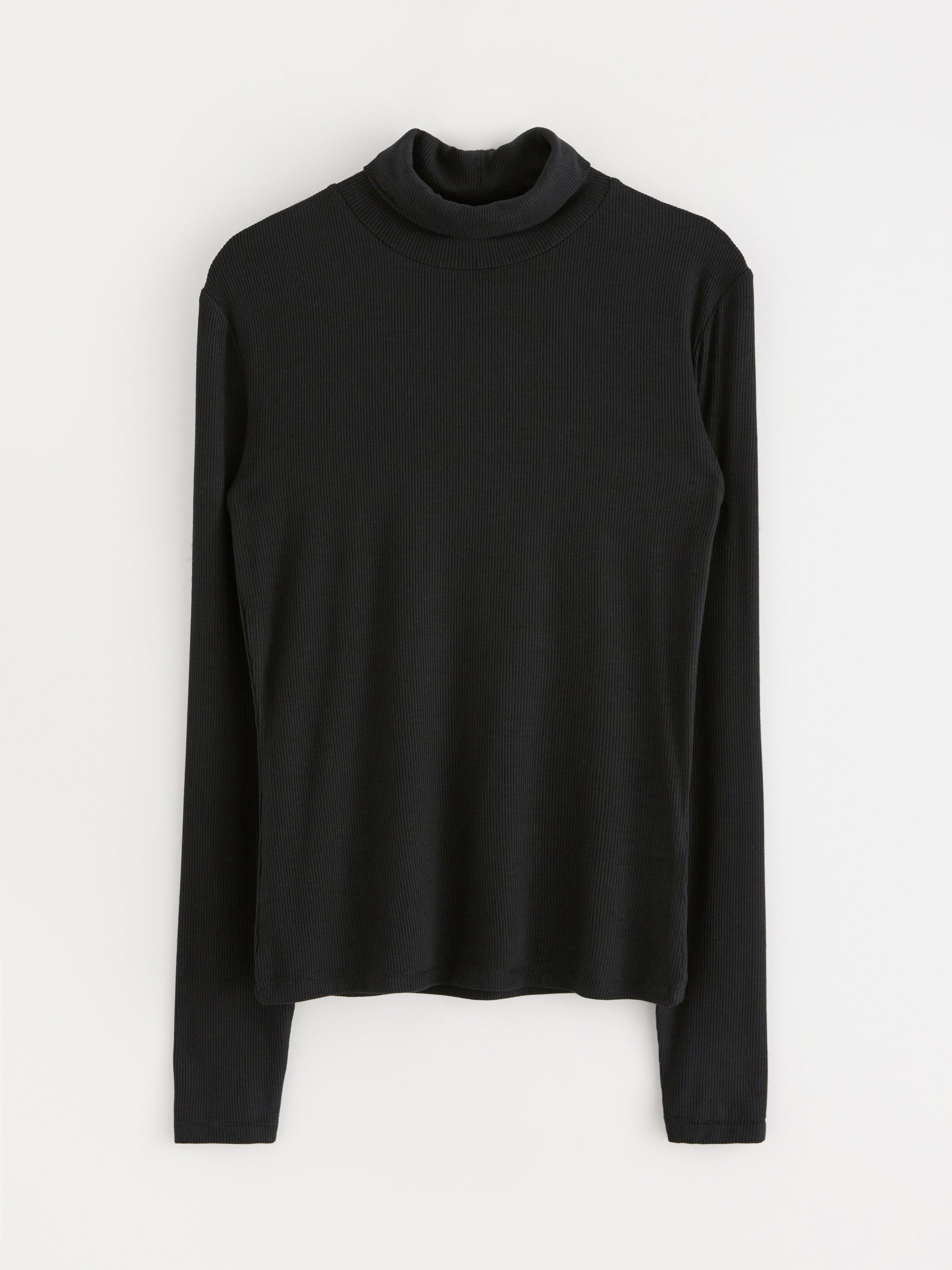 Top med rullekrave - Dame - Sort