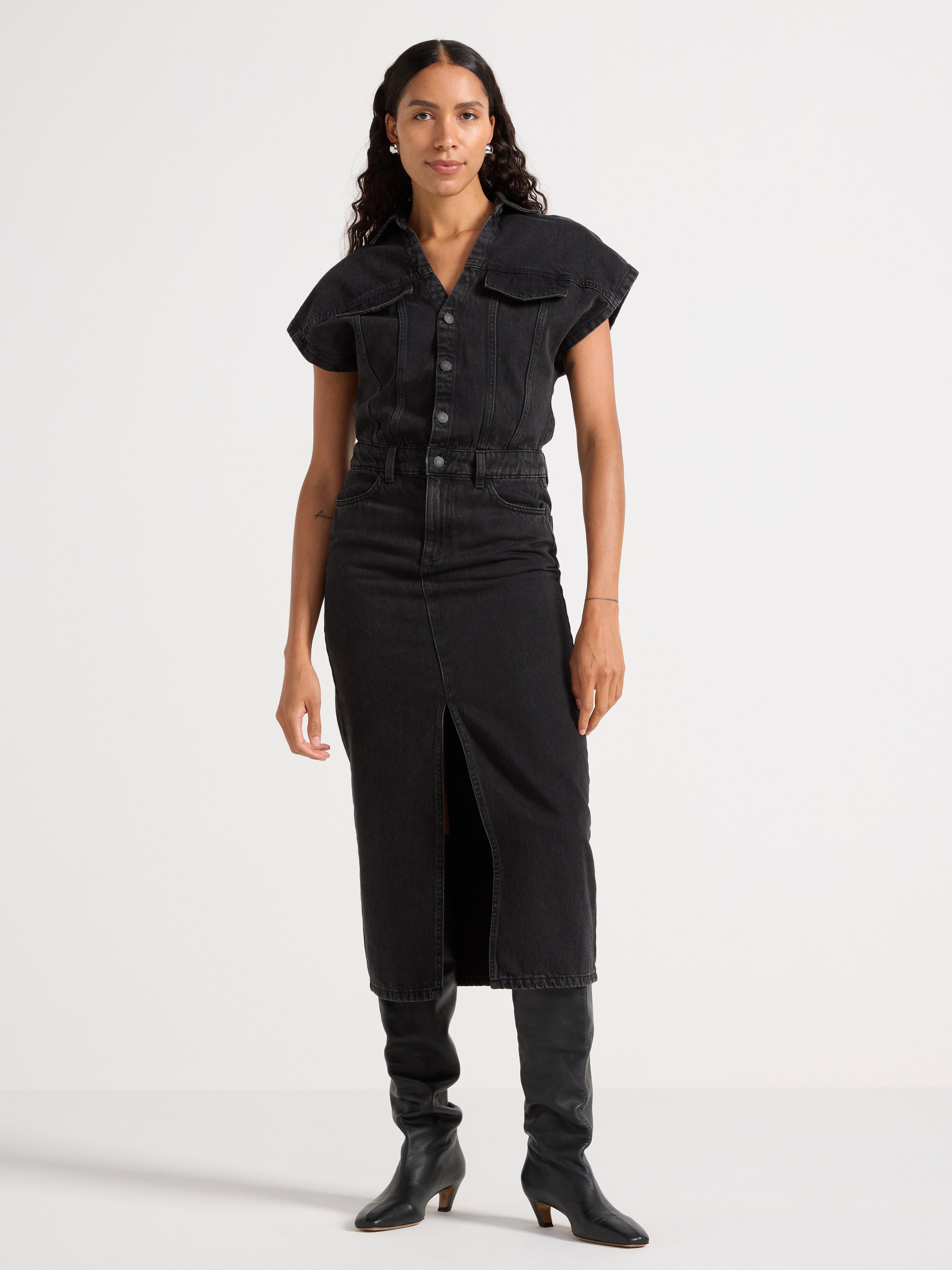 Black denim midi dress deals