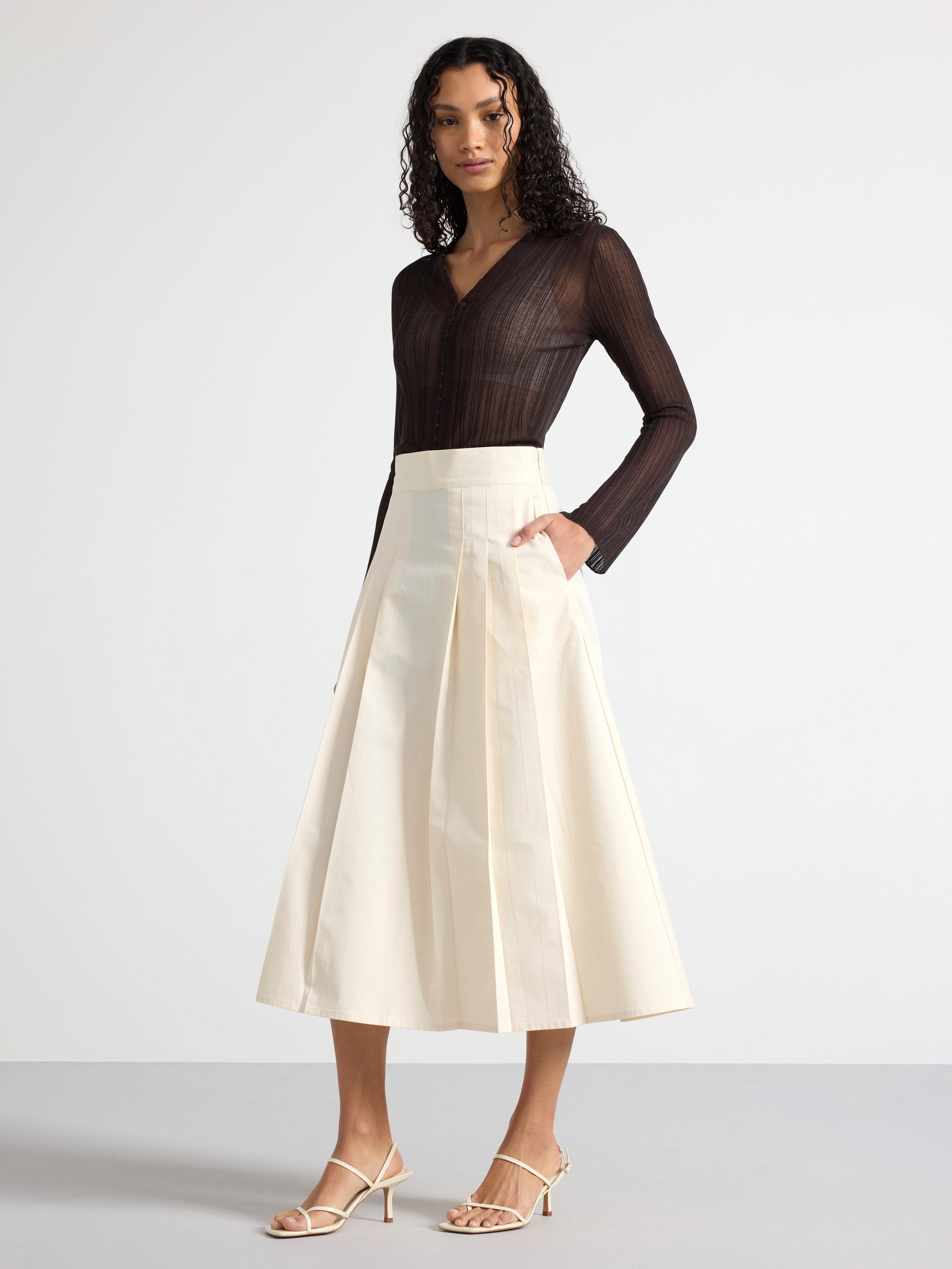 Women's Embellished Beige Flared Midi Skirt
