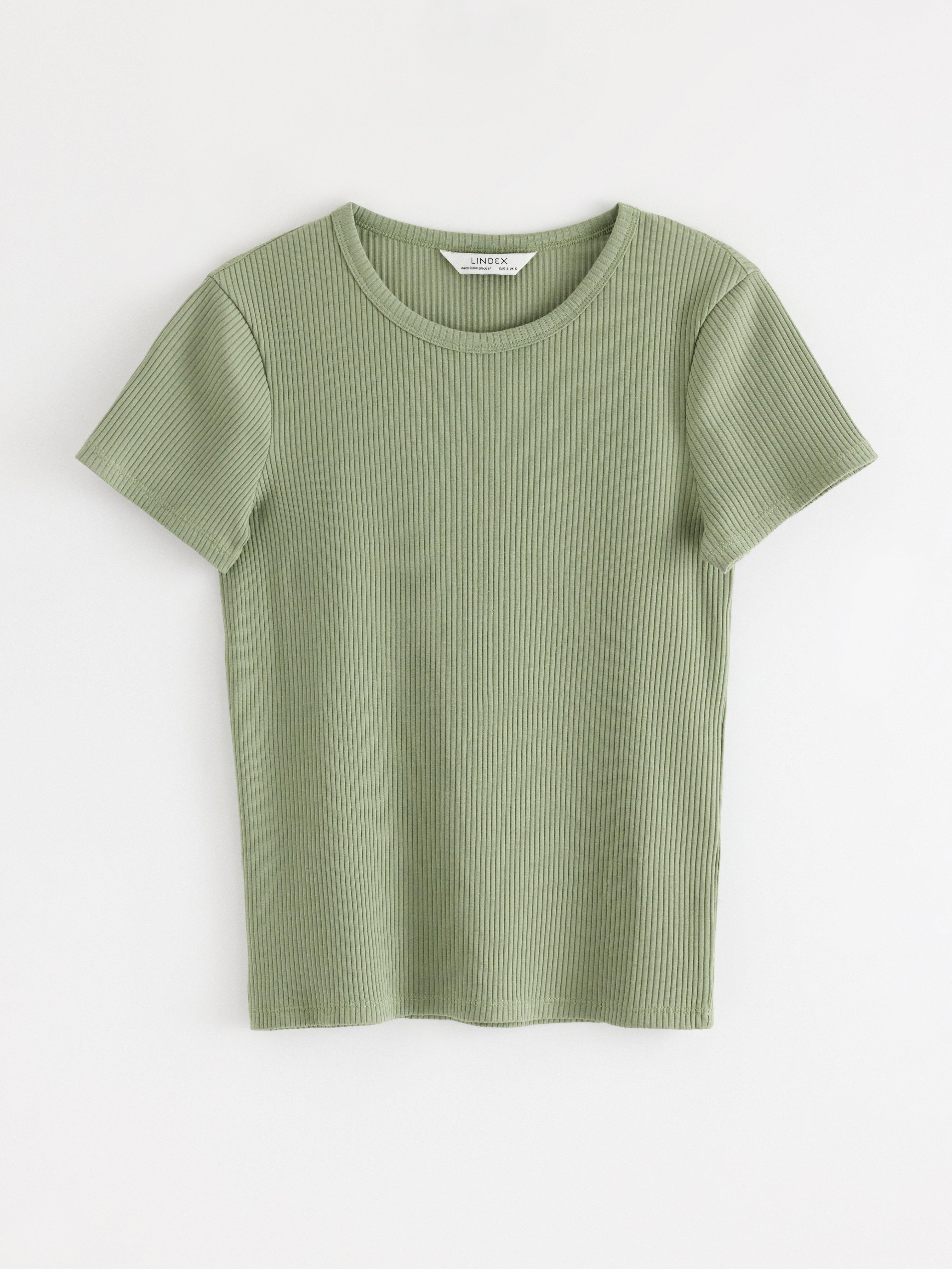 Ribbet topp med korte ermer | Lindex