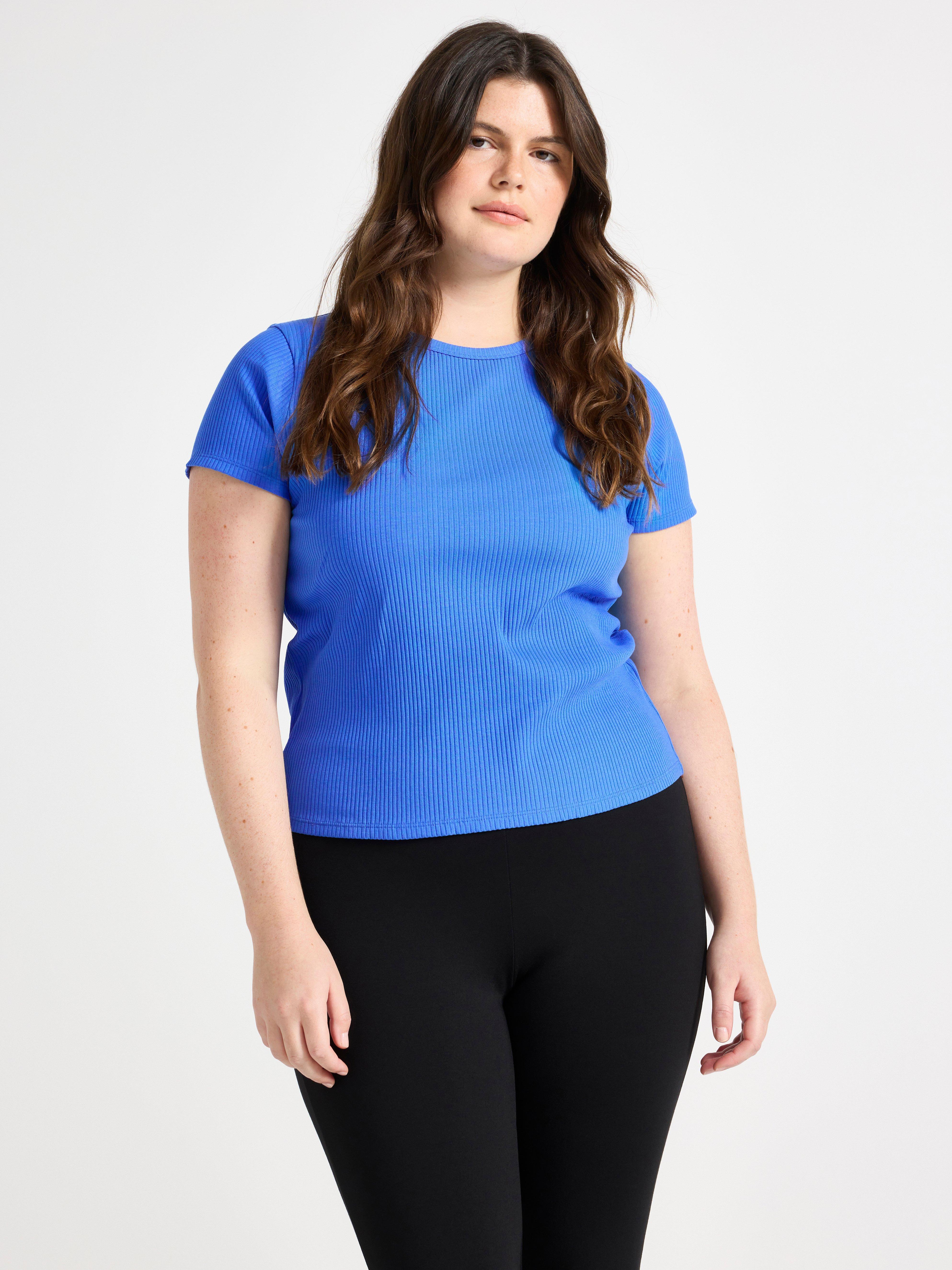 RIBBED SHORT SLEEVE TOP - BLUE main image 1