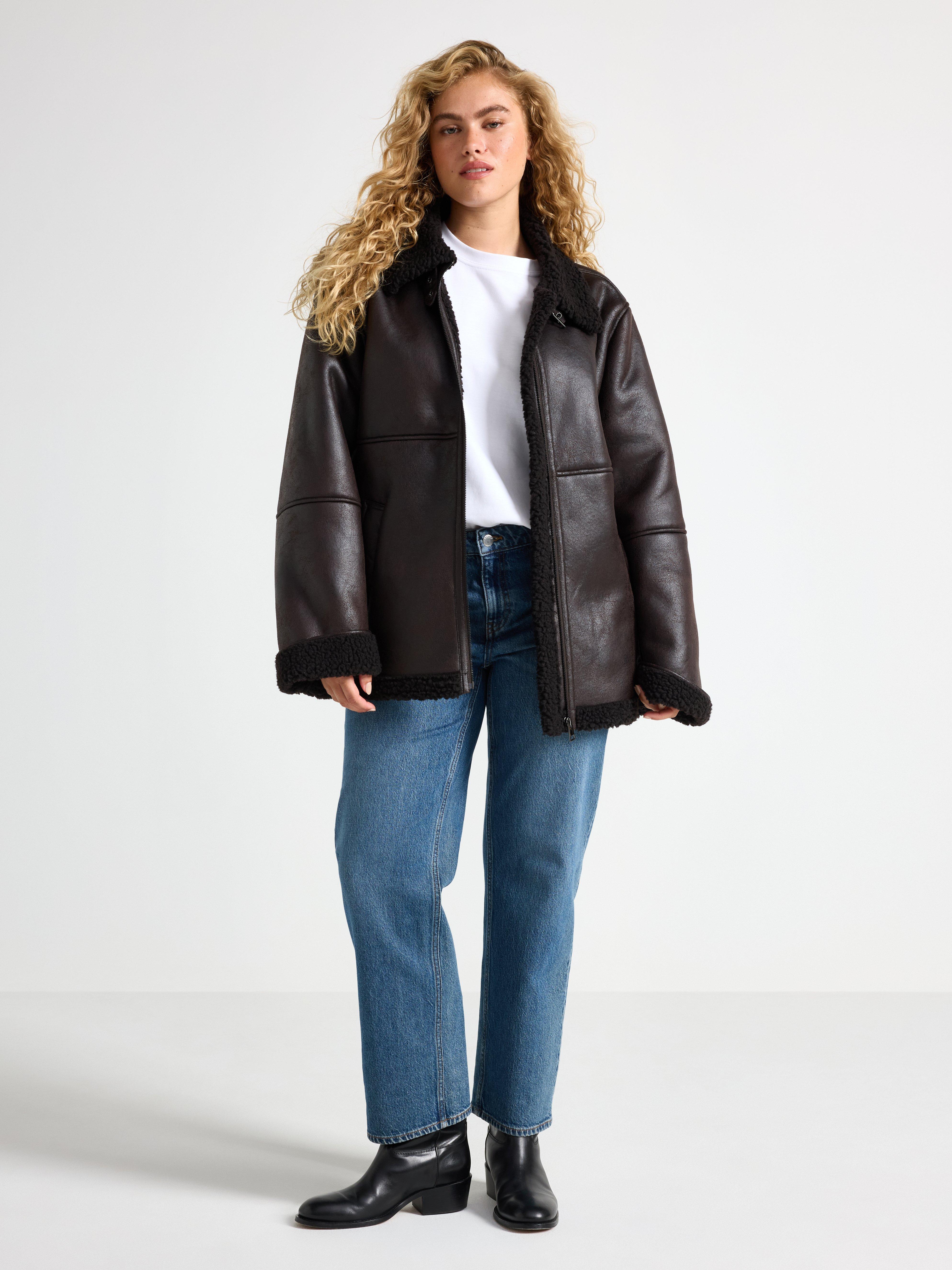 Jacket in faux leather with pile | Lindex