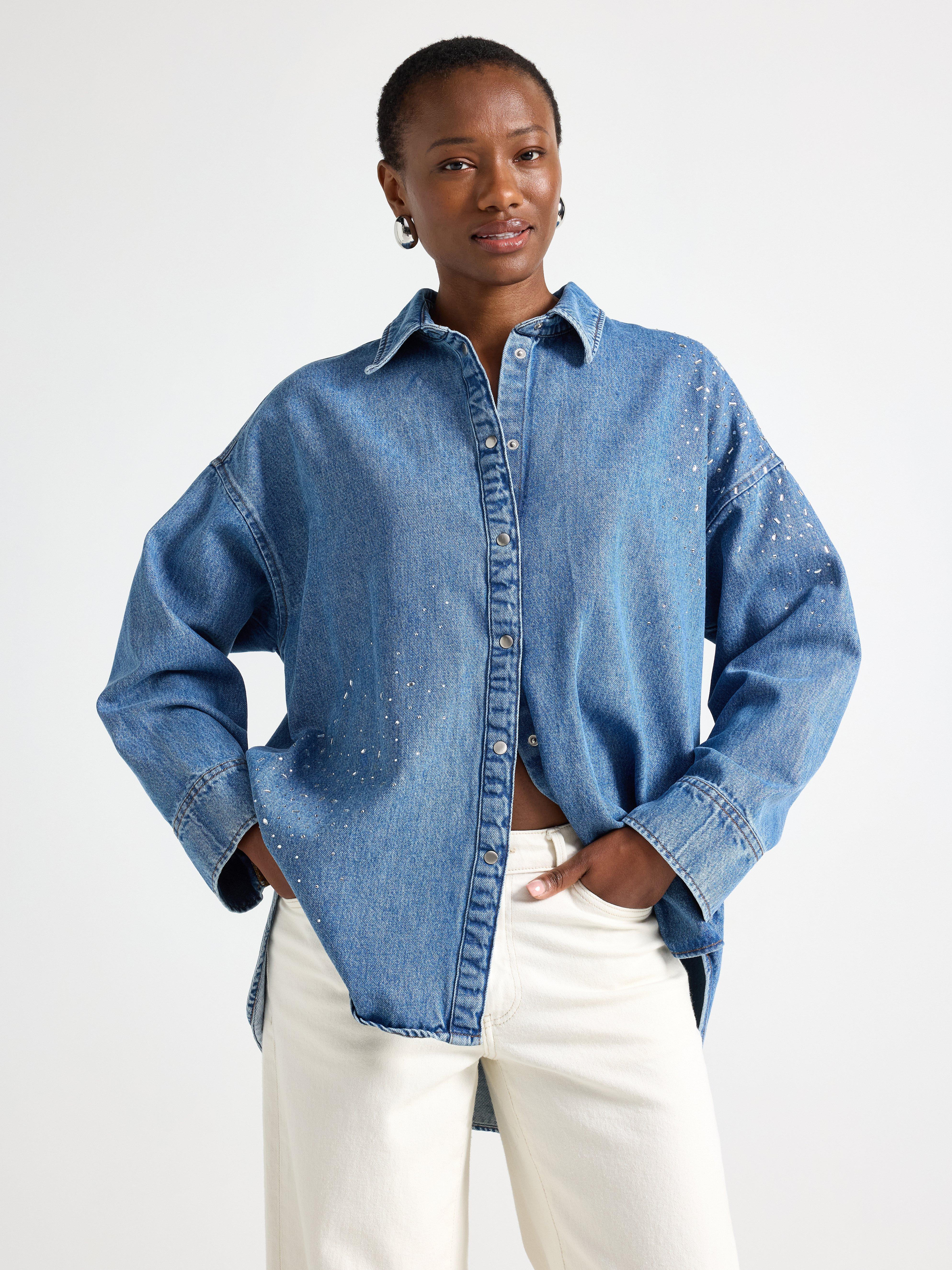 Denim shirt with rhinestones | Lindex