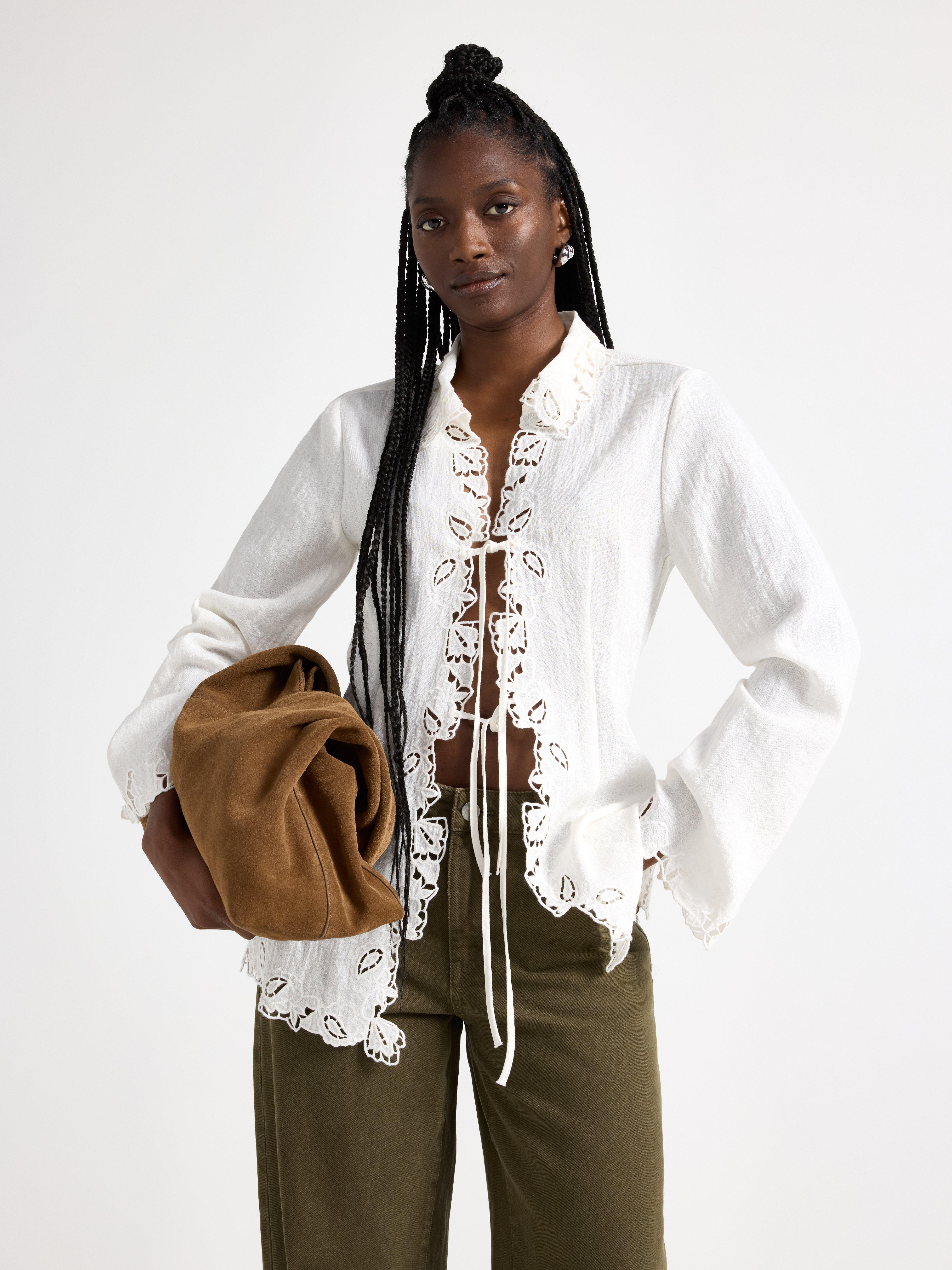 Embroidered blouse with tie band | Lindex