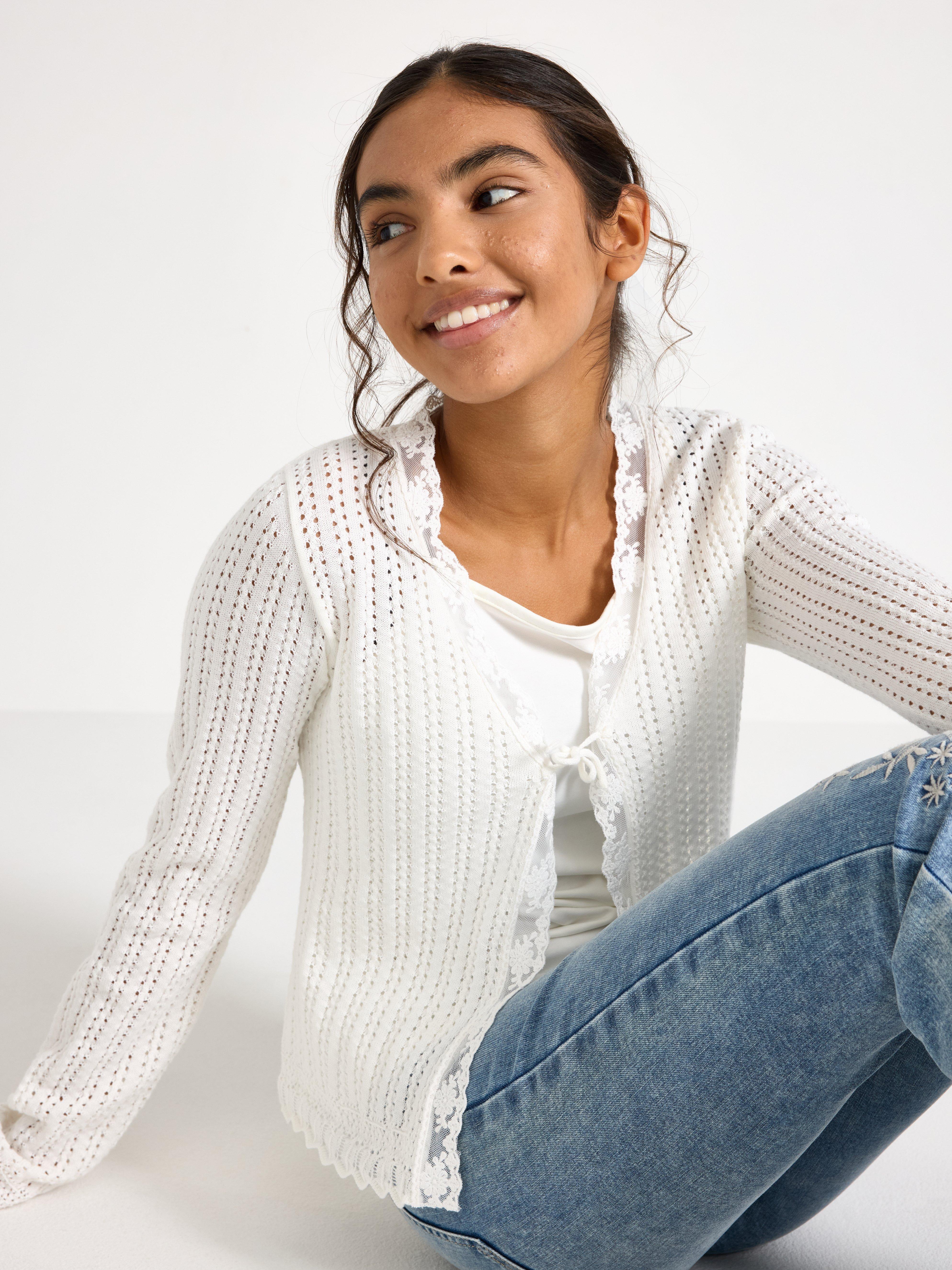 Cardigan - Børn - Hvid