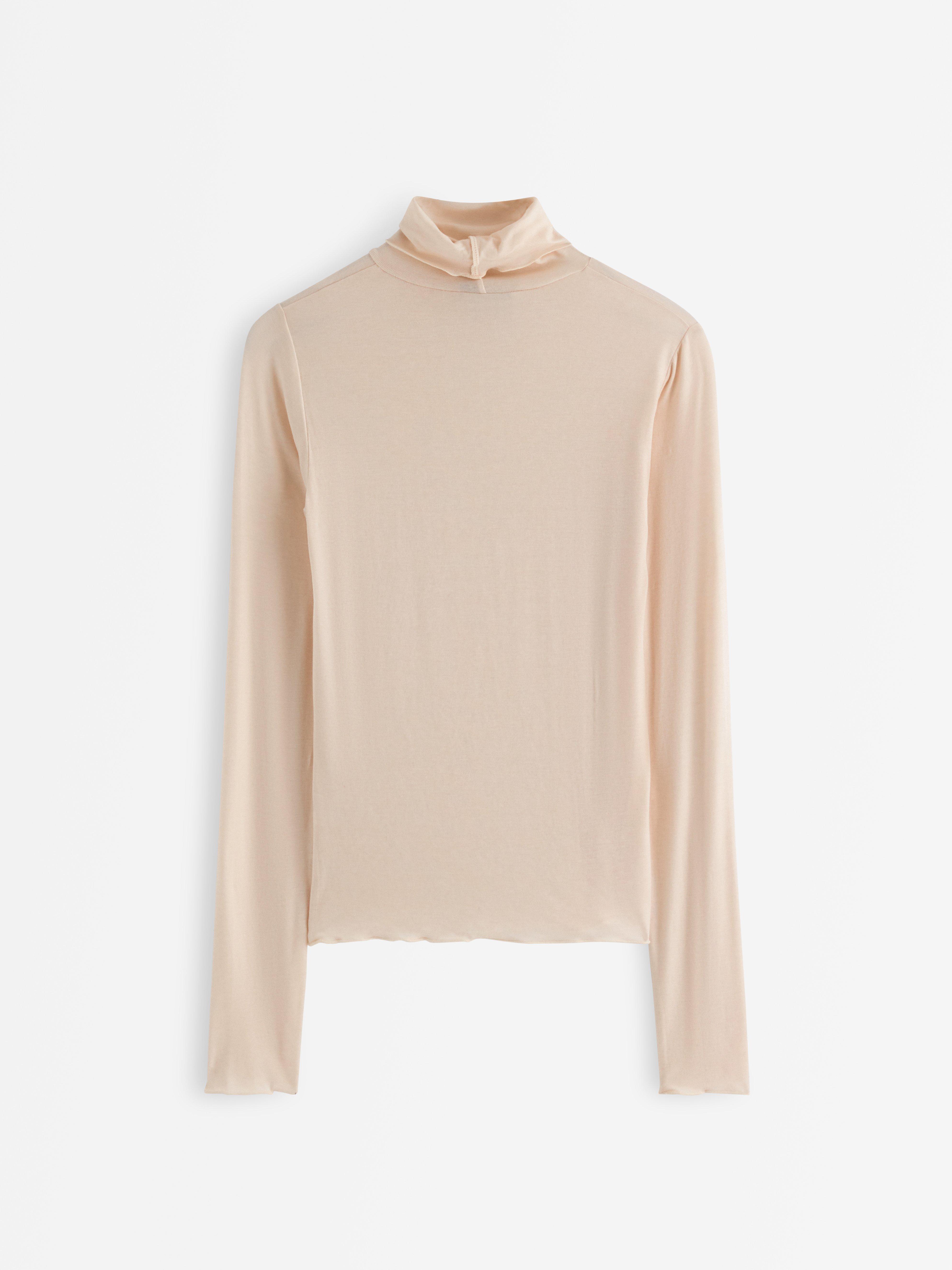 Top med rullekrave - Dame - Beige