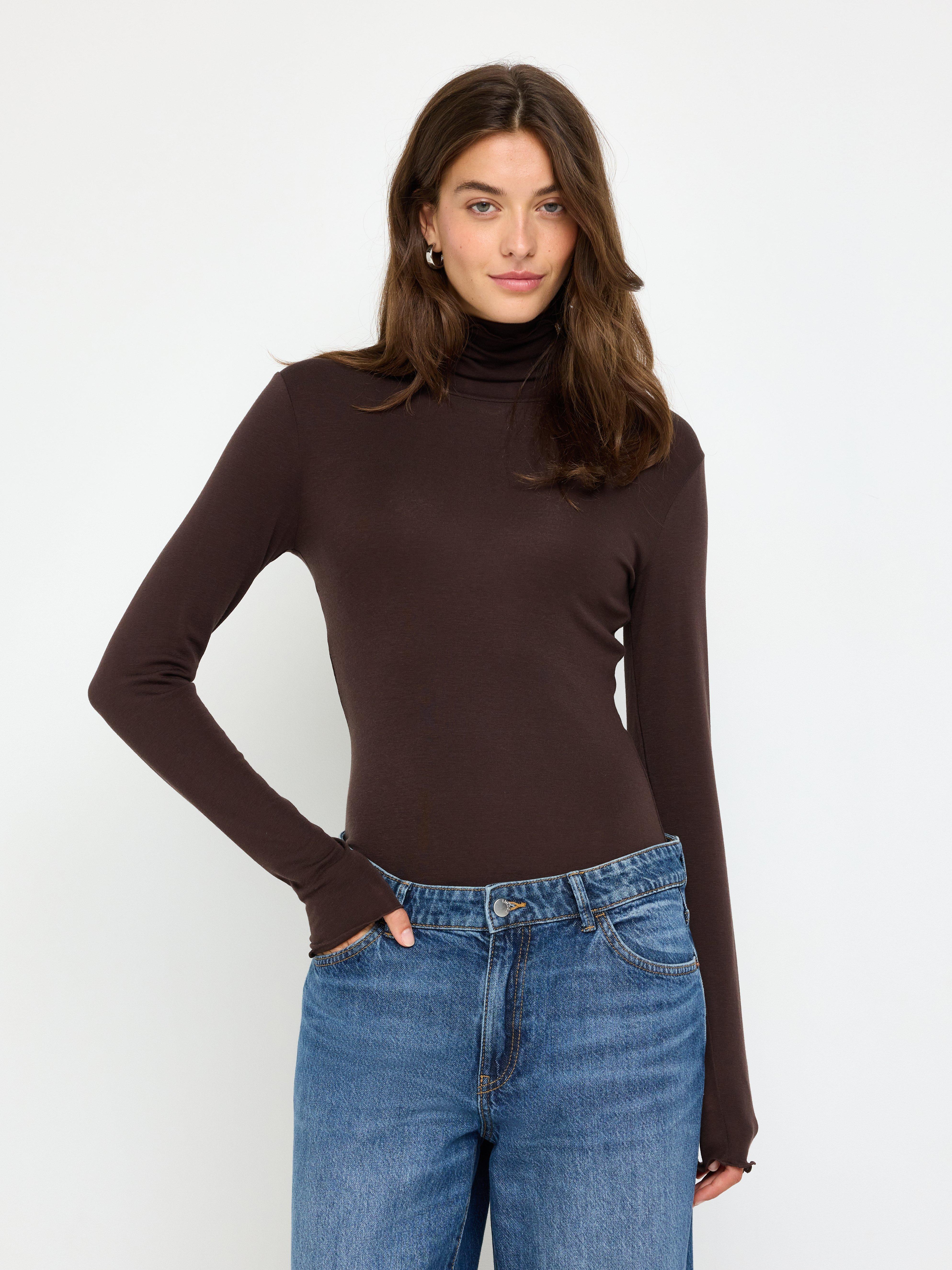 Roller Neck Top - Womens Wear - Brown