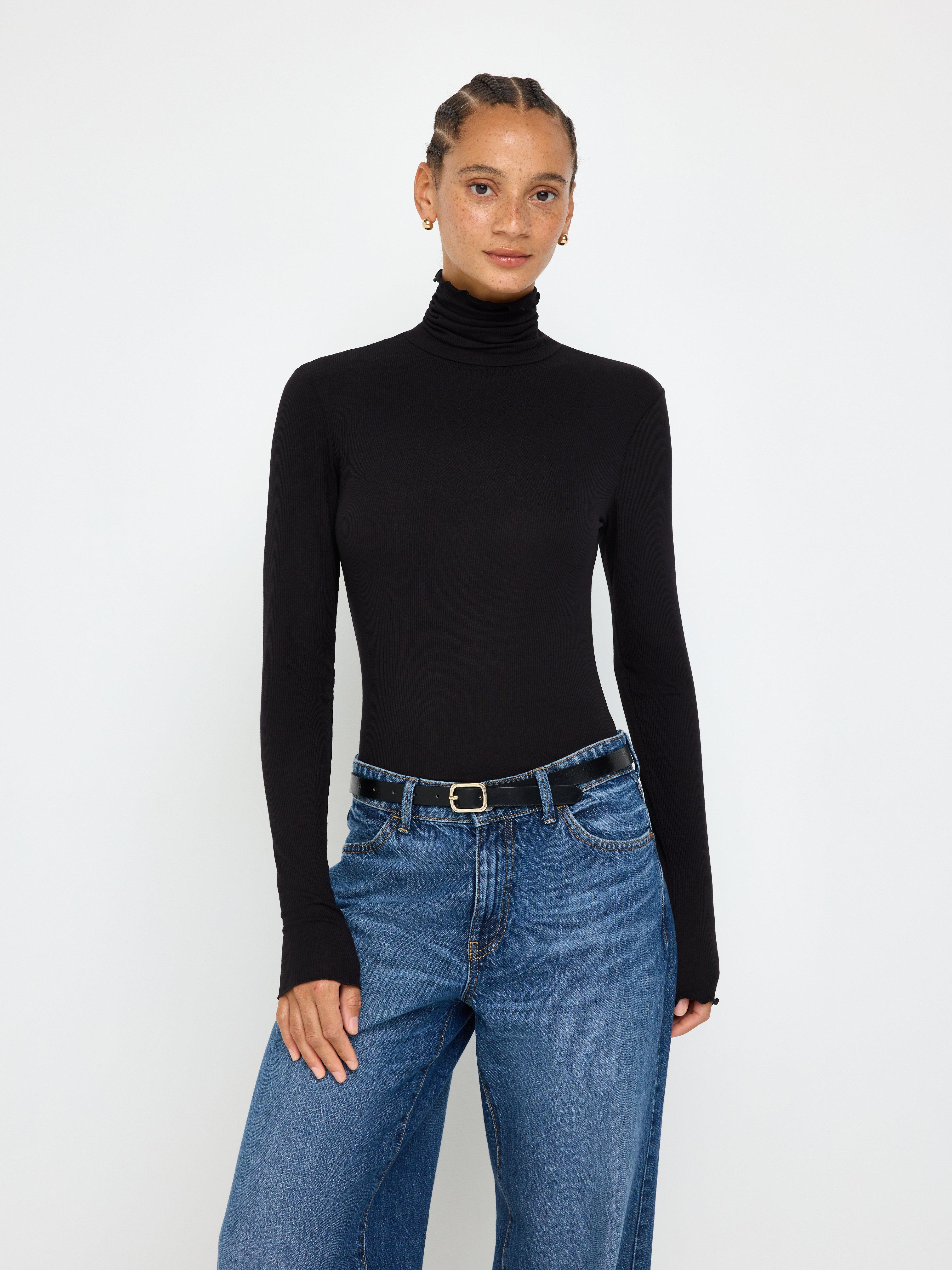 Top med rullekrave - Dame - Sort