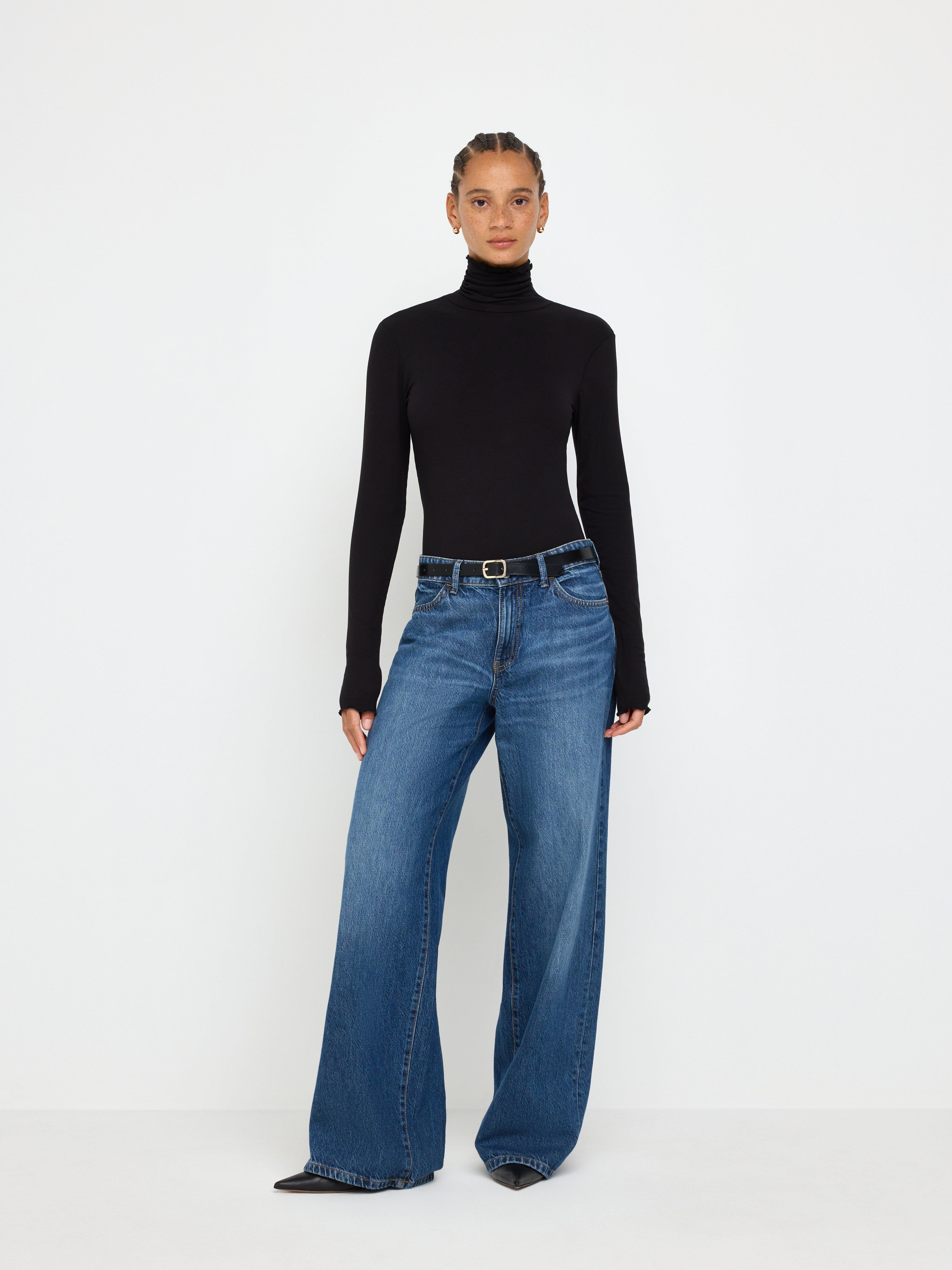 Top med rullekrave - Dame - Sort