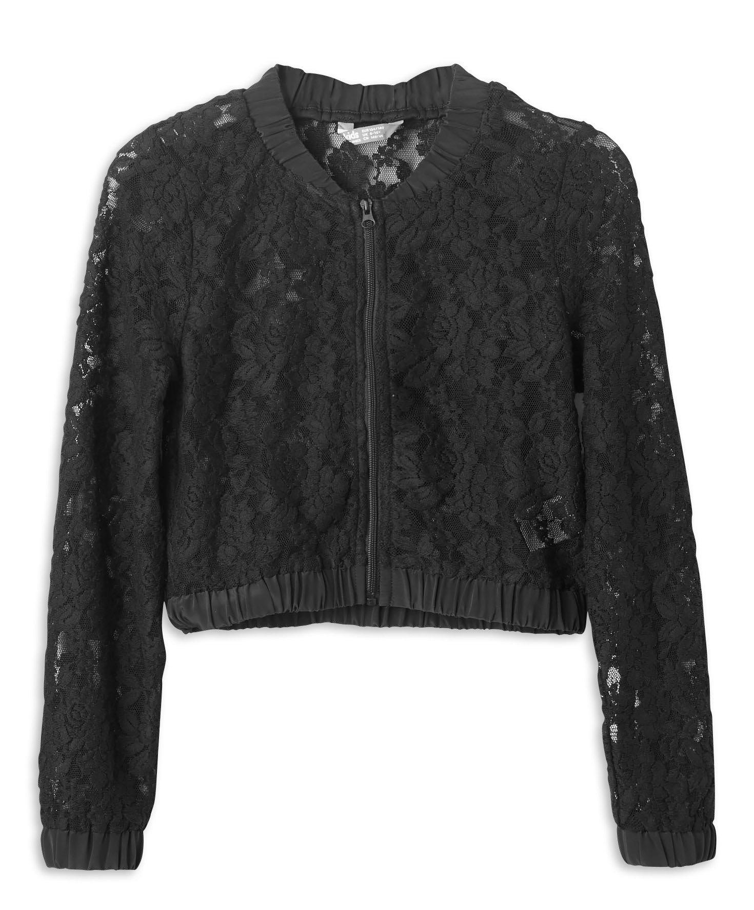 Black lace bomber jacket hotsell