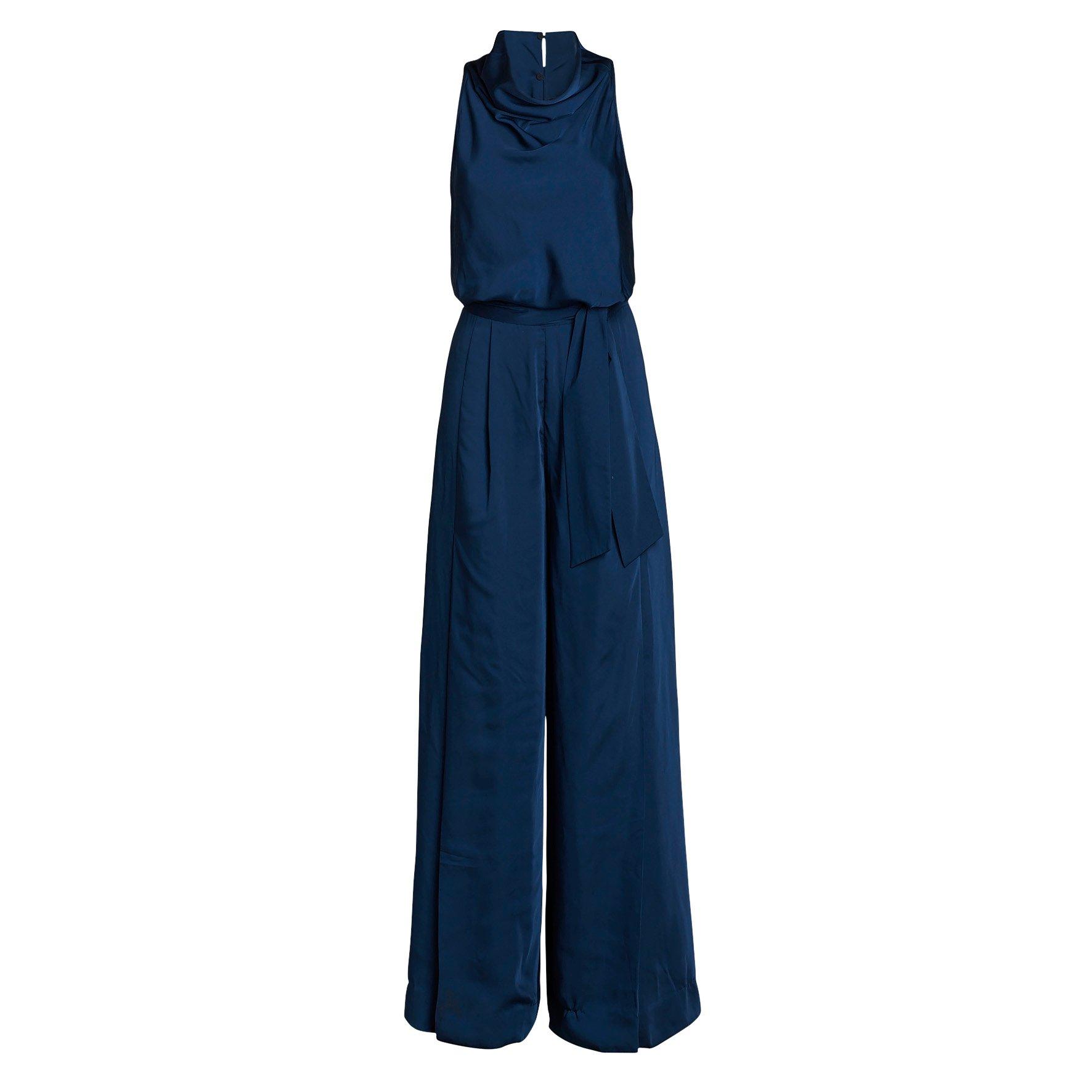 blue satin jumpsuit