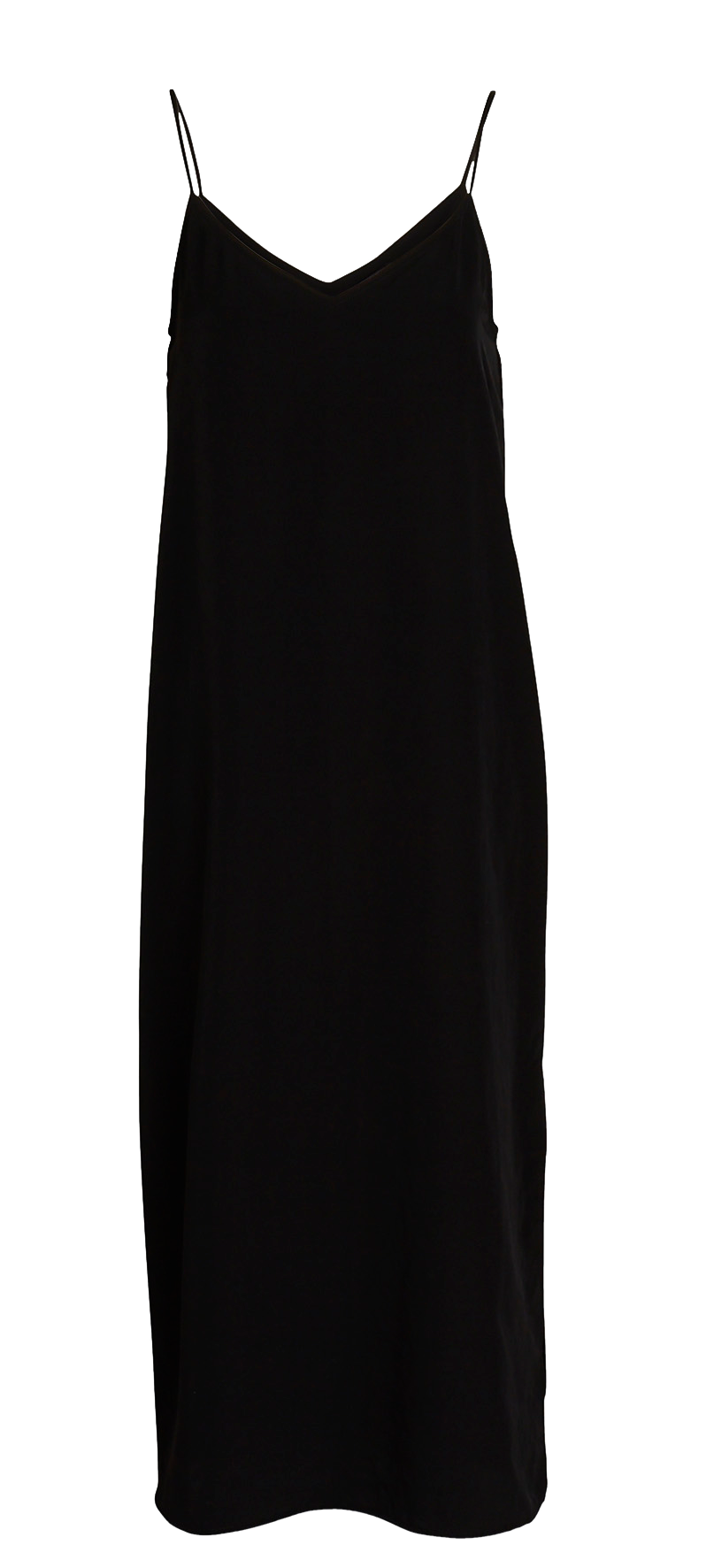 black slip dress with white shirt