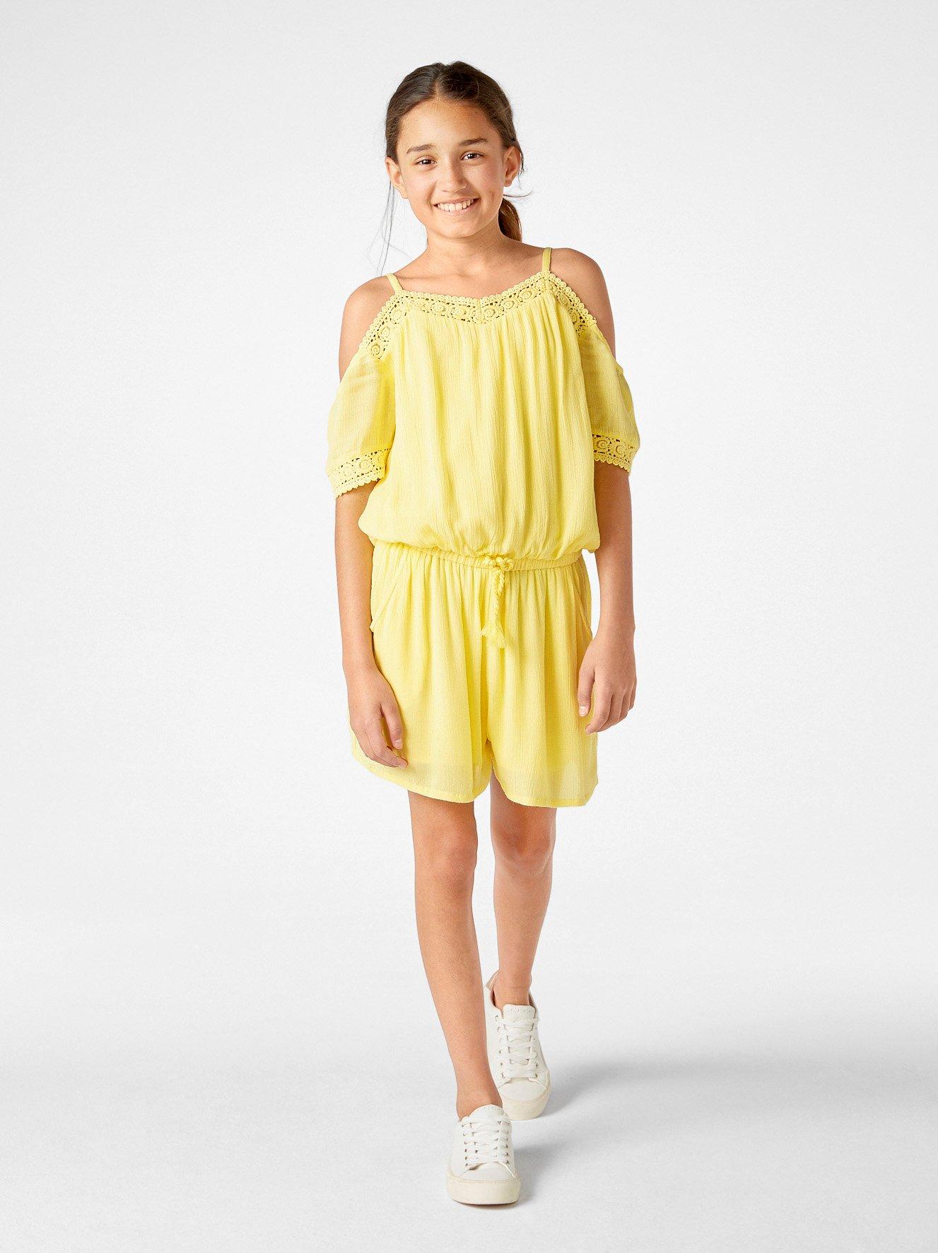 yellow off the shoulder jumpsuit