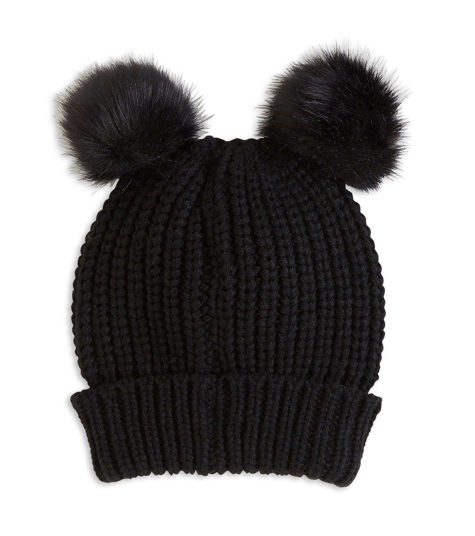 Stickad mössa med pom poms